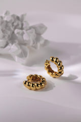 Croissant Gold Hoop Earrings, Twist Hoop 5mm thick, Gold Dome Hoop