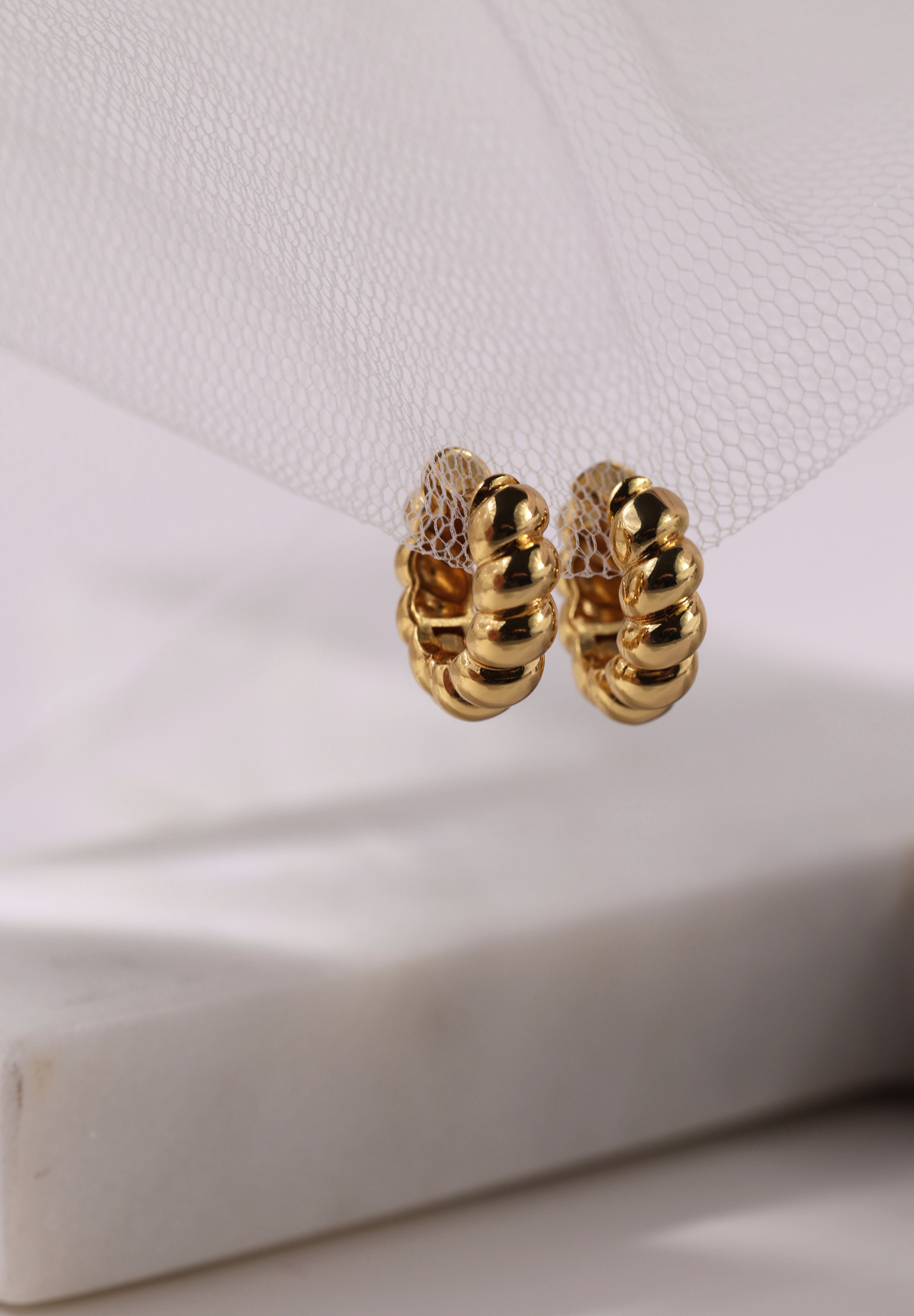 Croissant Gold Hoop Earrings, Twist Hoop 5mm thick, Gold Dome Hoop