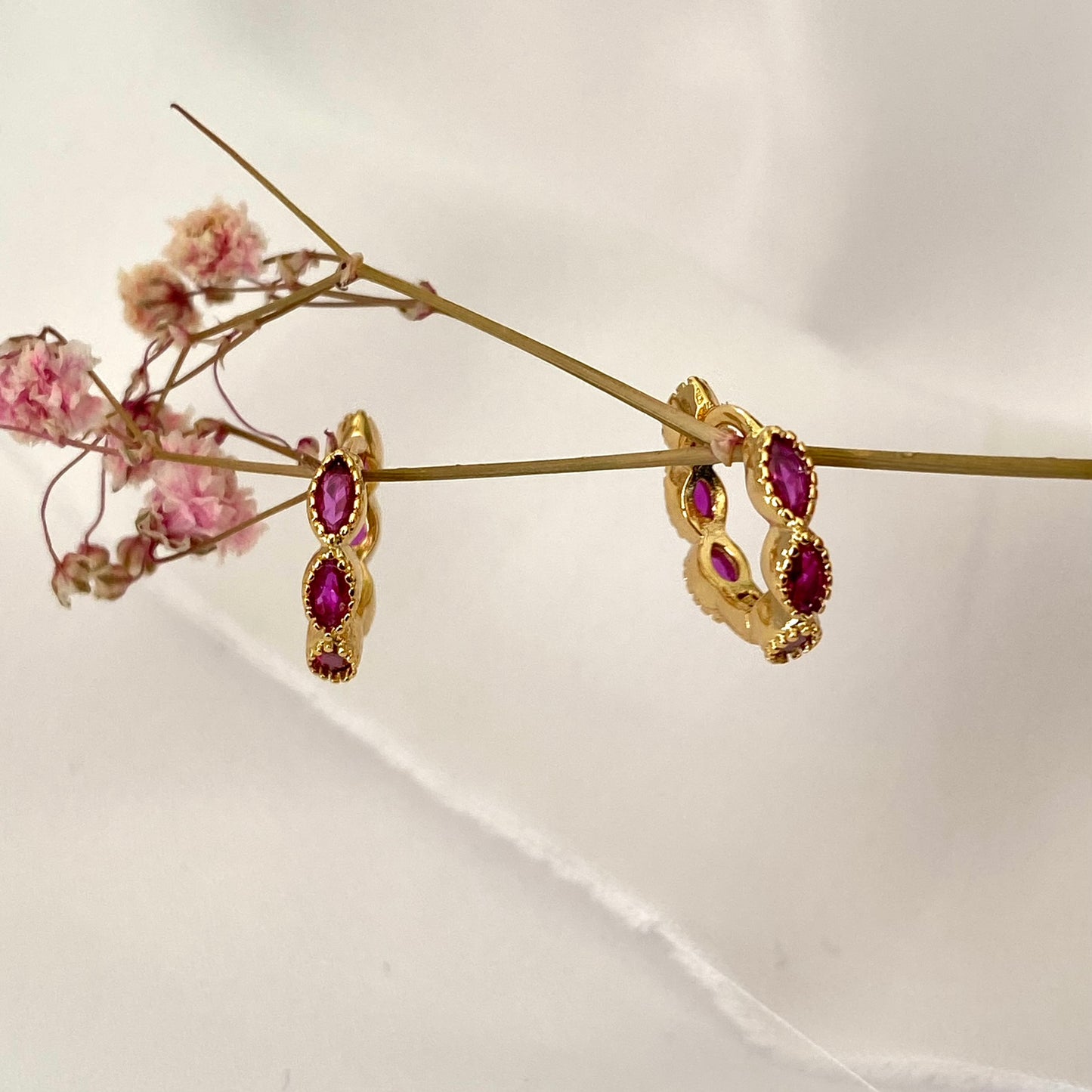 Pink Marquise Gold Hoops