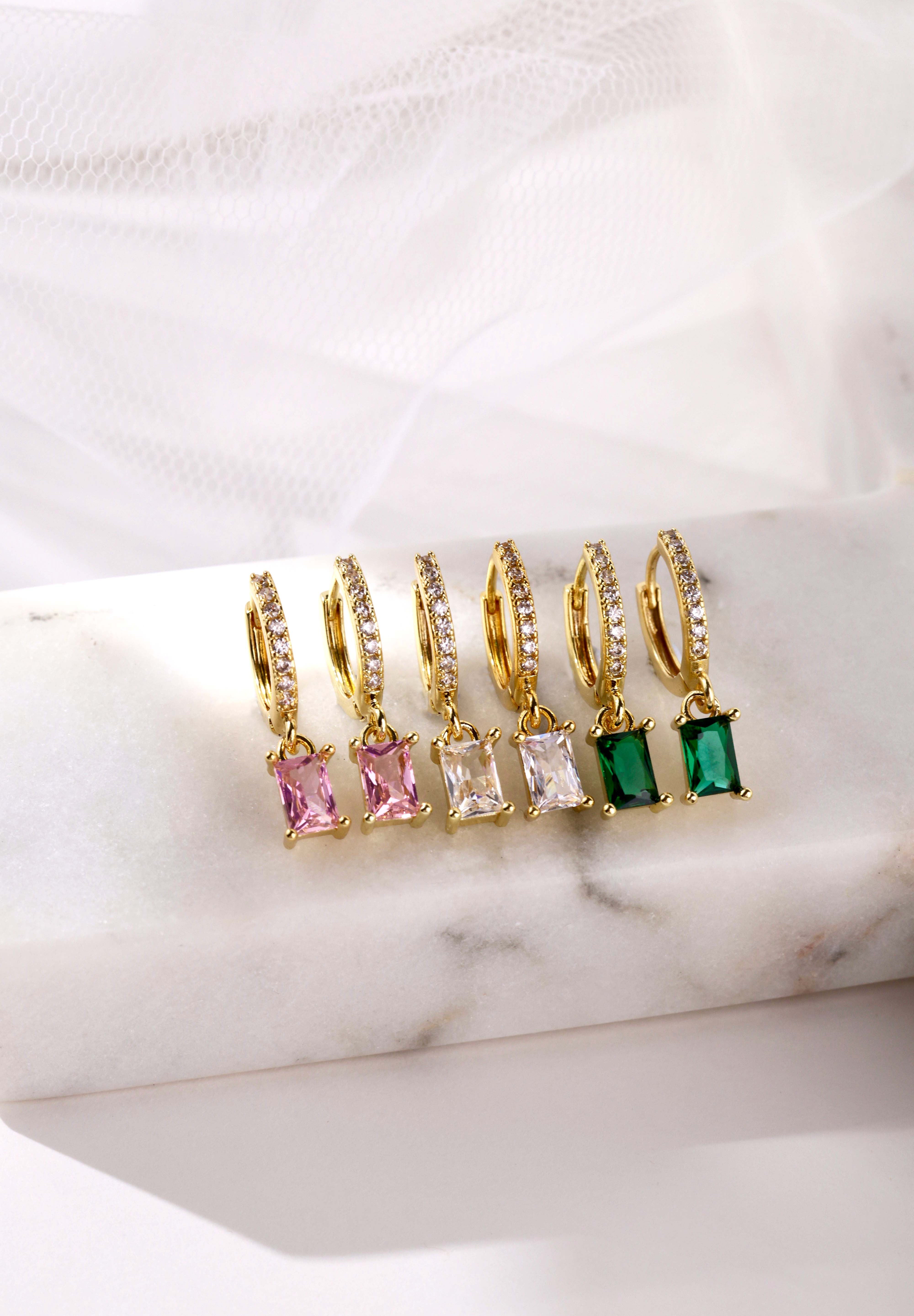 Baguette Dangle Earrings 4mm
