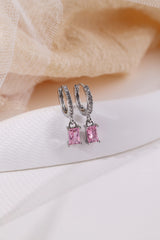 Baguette Dangle Earrings 4mm -Silver Pink
