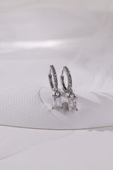 Baguette Dangle Earrings 4mm -Silver Clear White