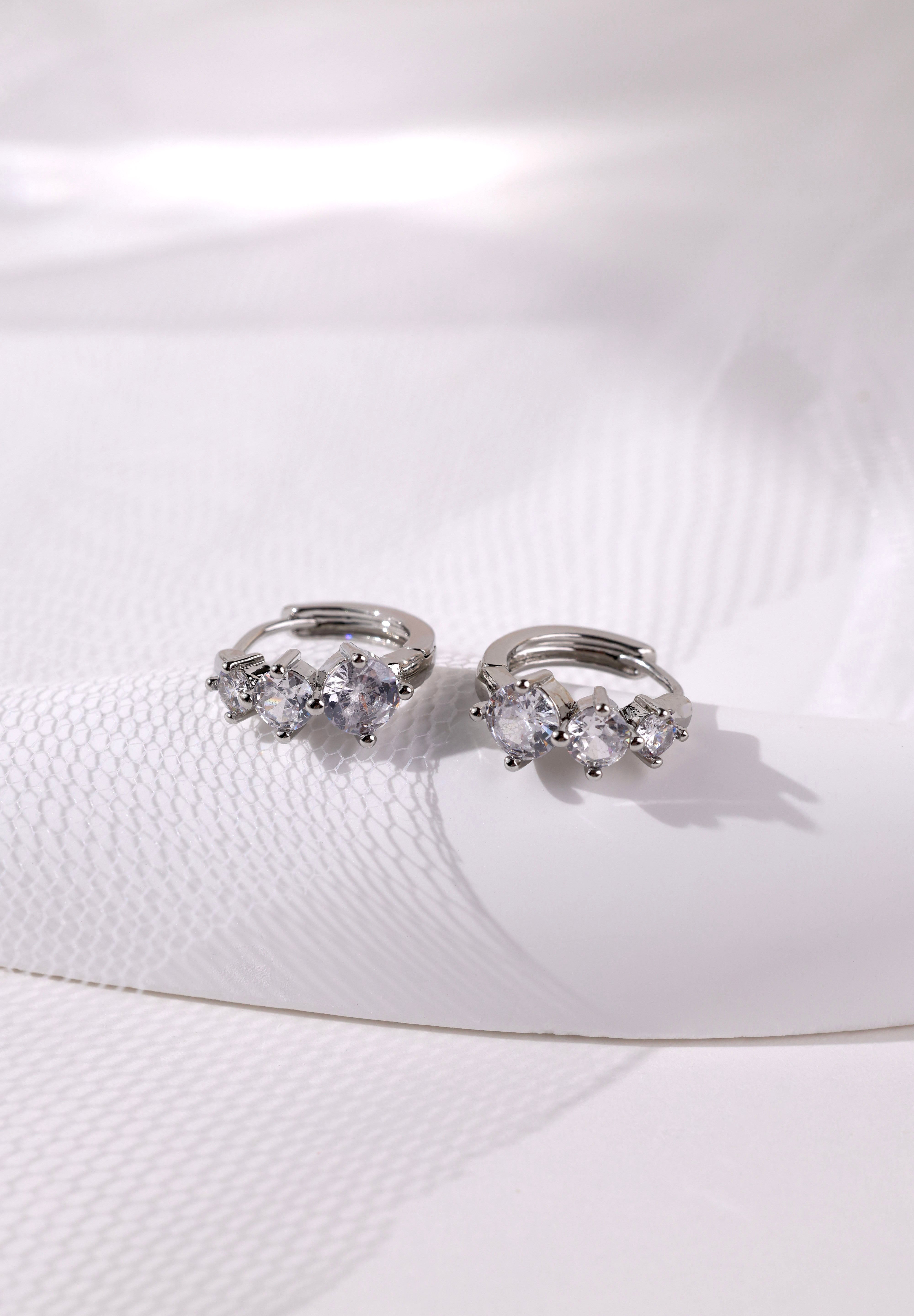 Feyglow 3 CZ Hoop Earrings Silver