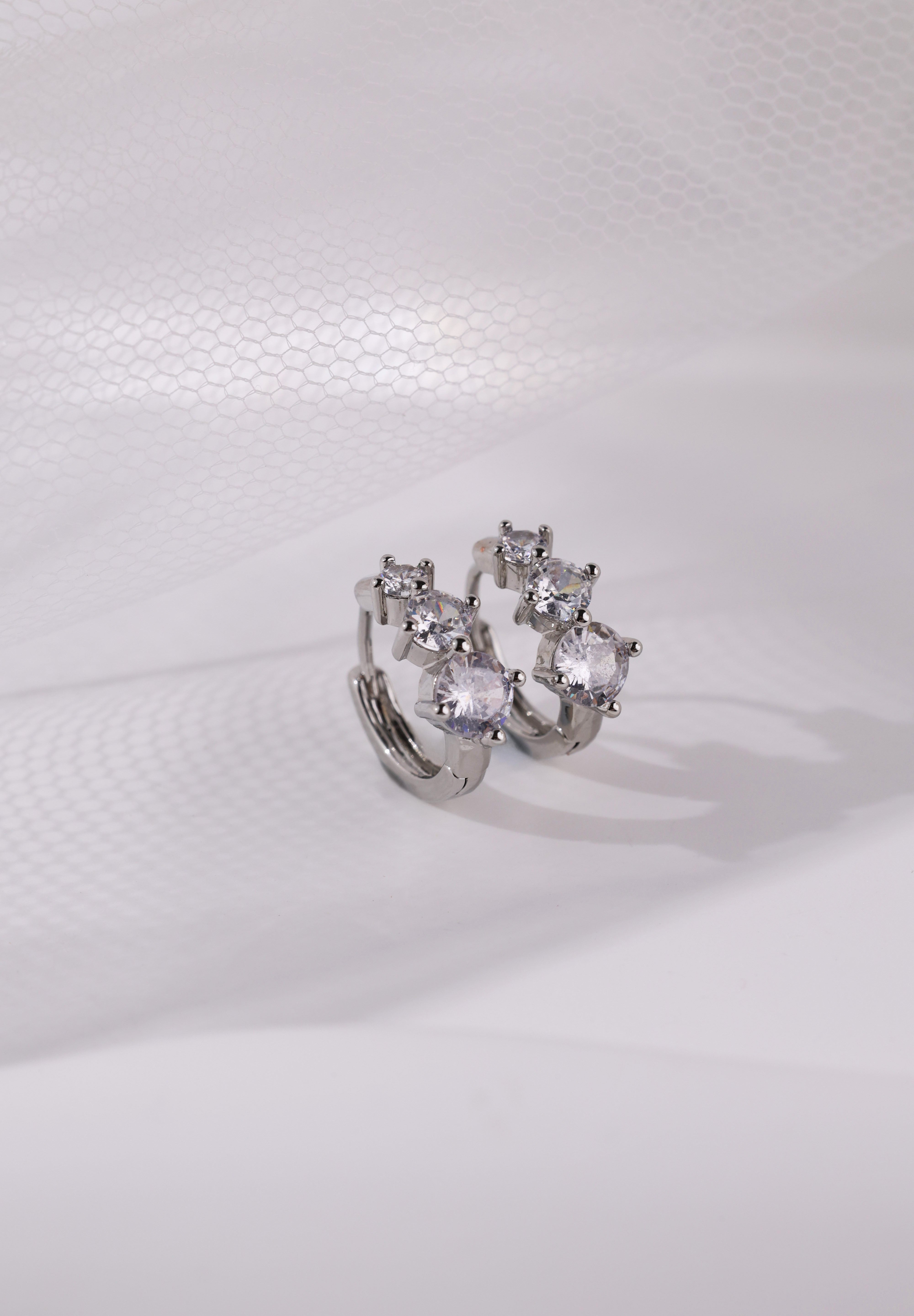Feyglow 3 CZ Hoop Earrings Silver