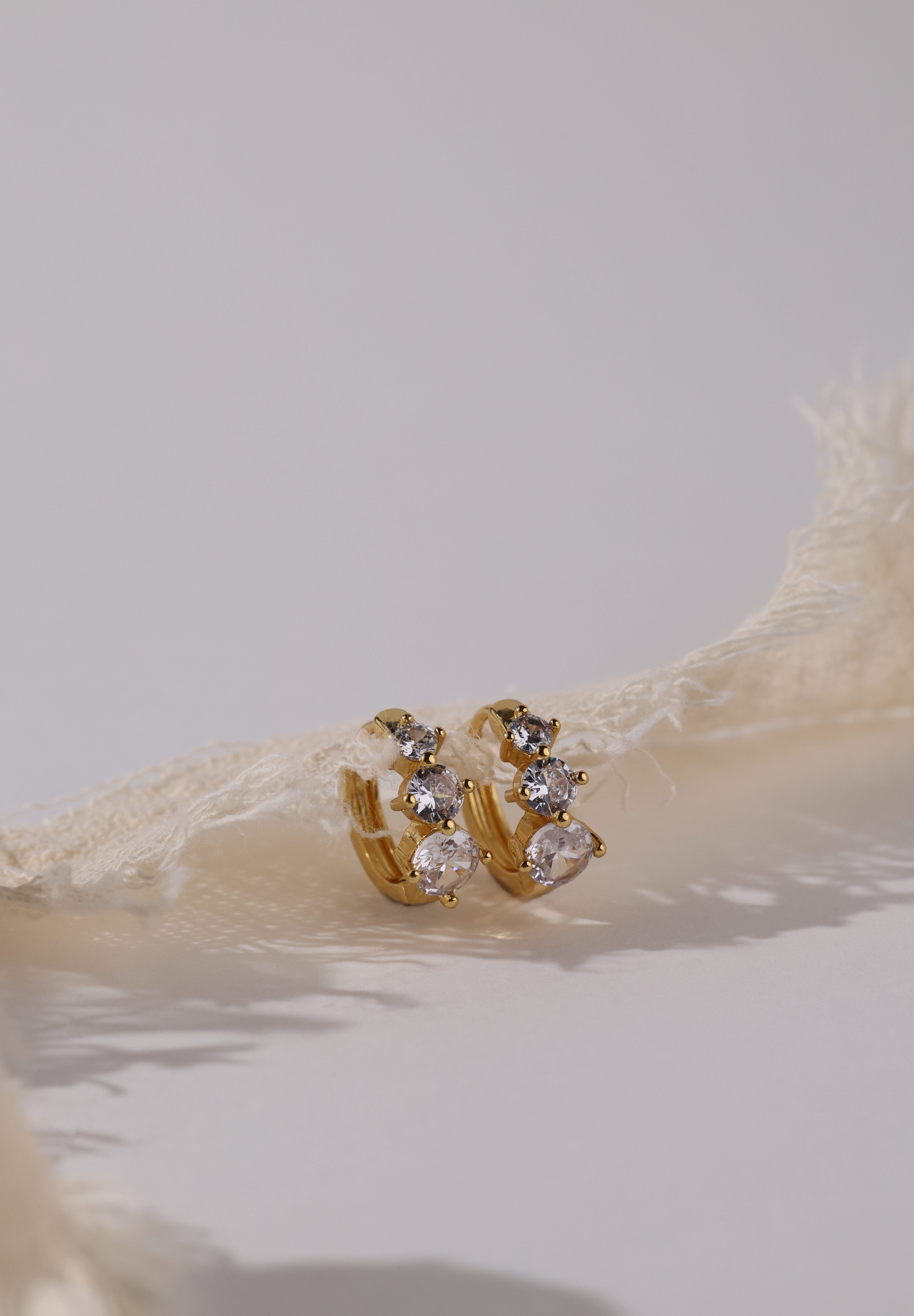 Feyglow 3 CZ Hoop Earrings GOLD