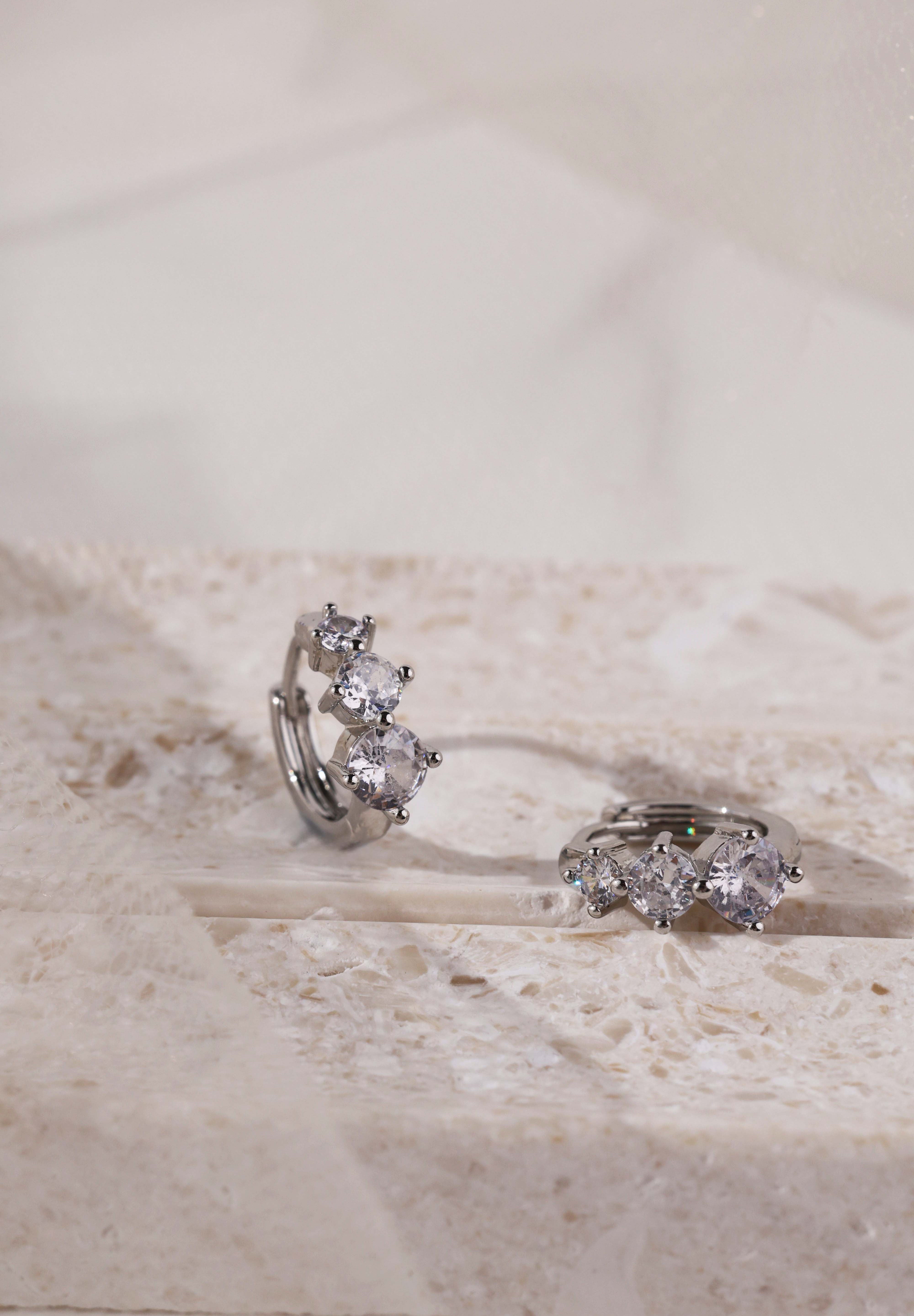 Feyglow 3 CZ Hoop Earrings Silver
