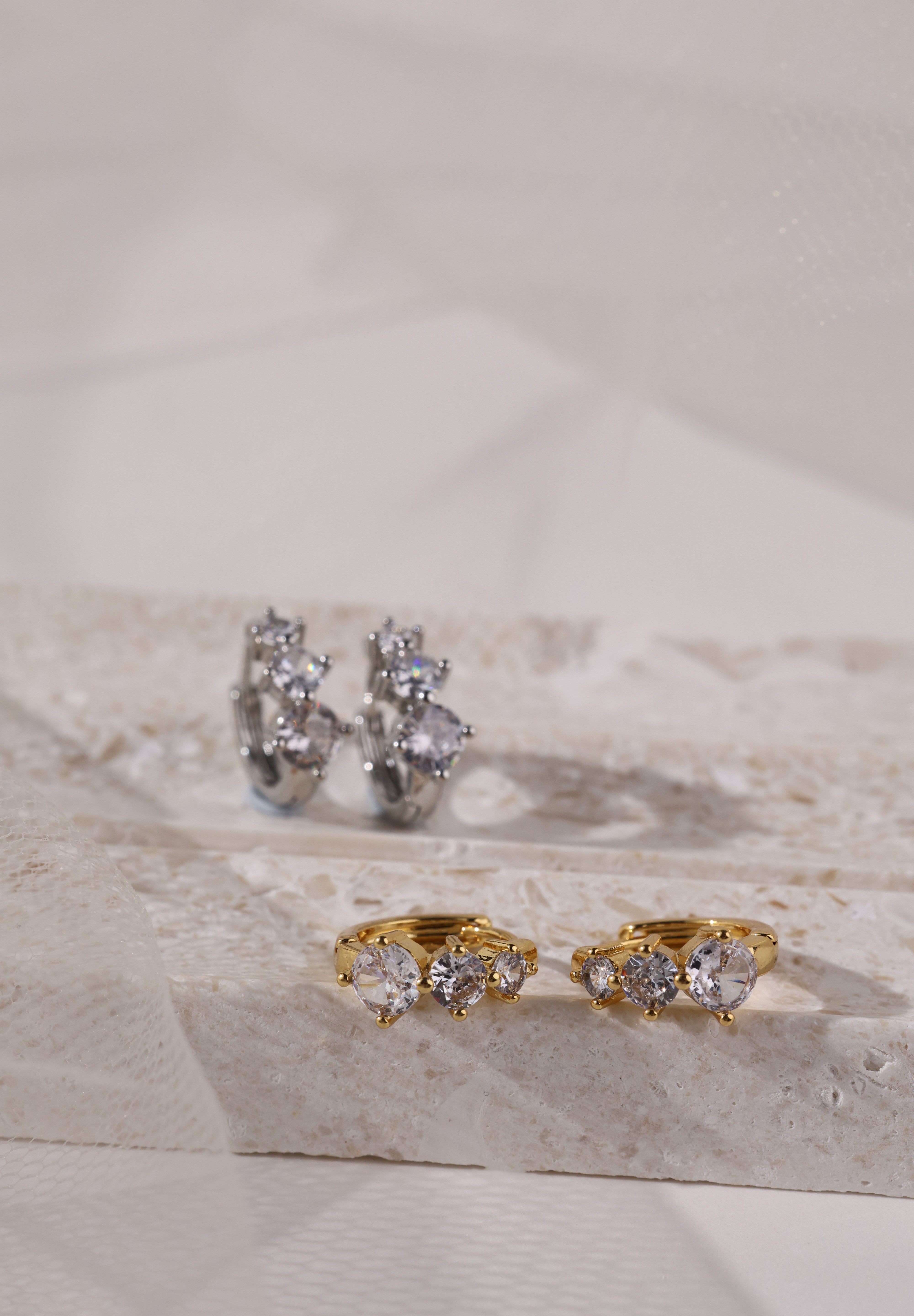Feyglow 3 CZ Hoop Earrings GOLD