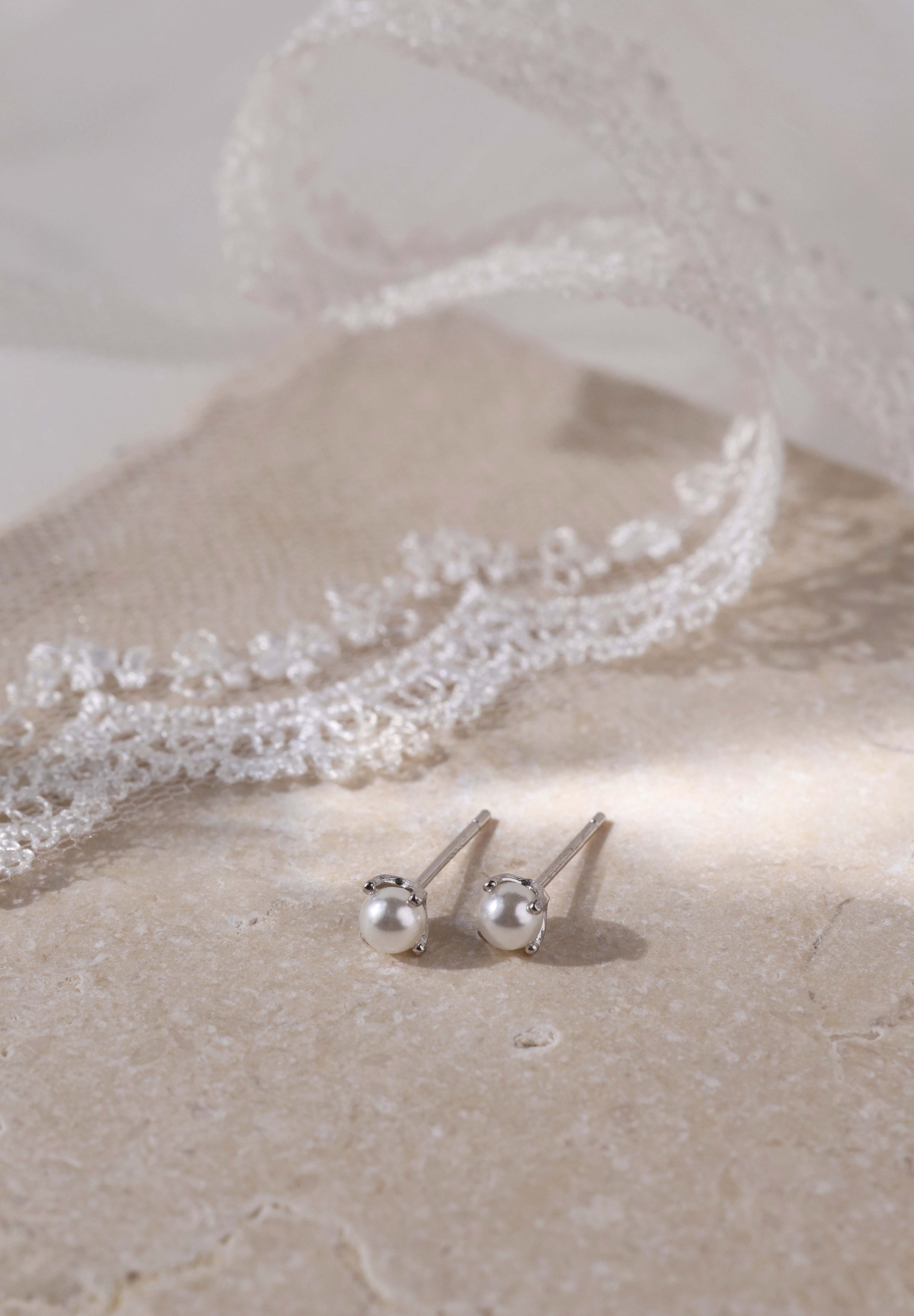 Pearl Stud SILVER Earrings 4mm