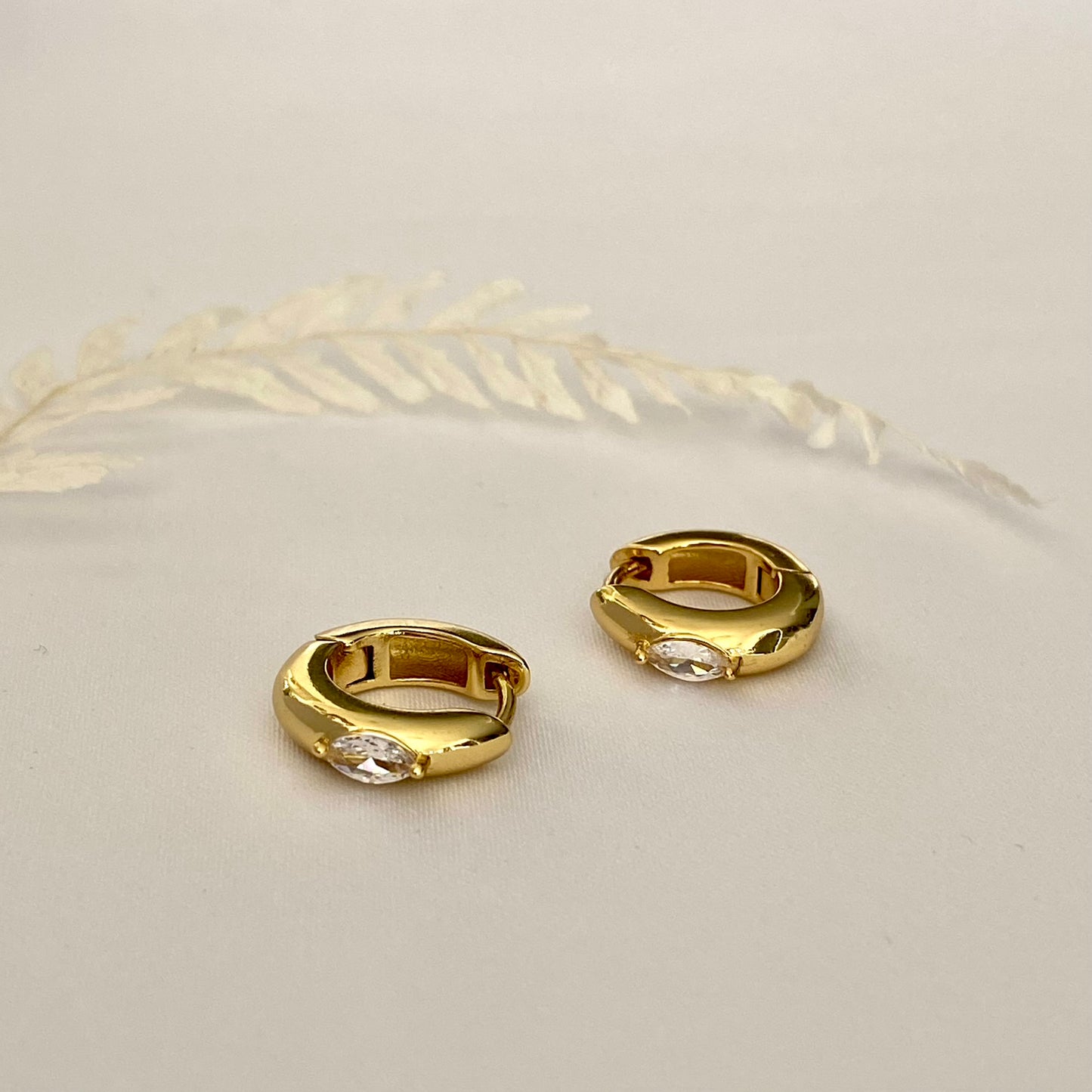 Gold Thick Hoop Earrings with Sparkle Crystal