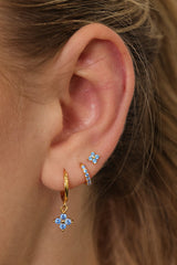 4 Clover Blue Dangle Earrings GOLD