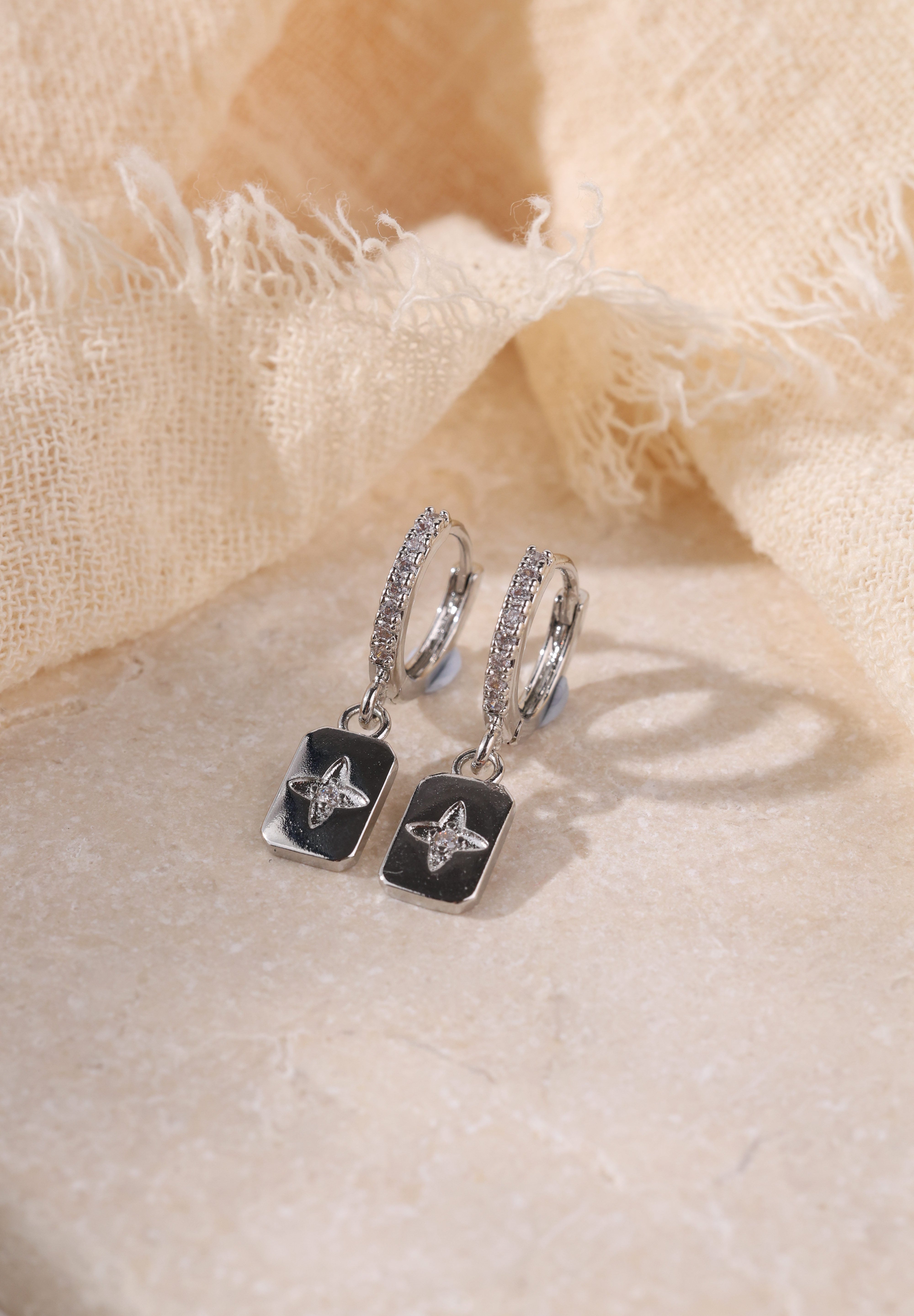 Faylinn Silver Square Dangle Earrings
