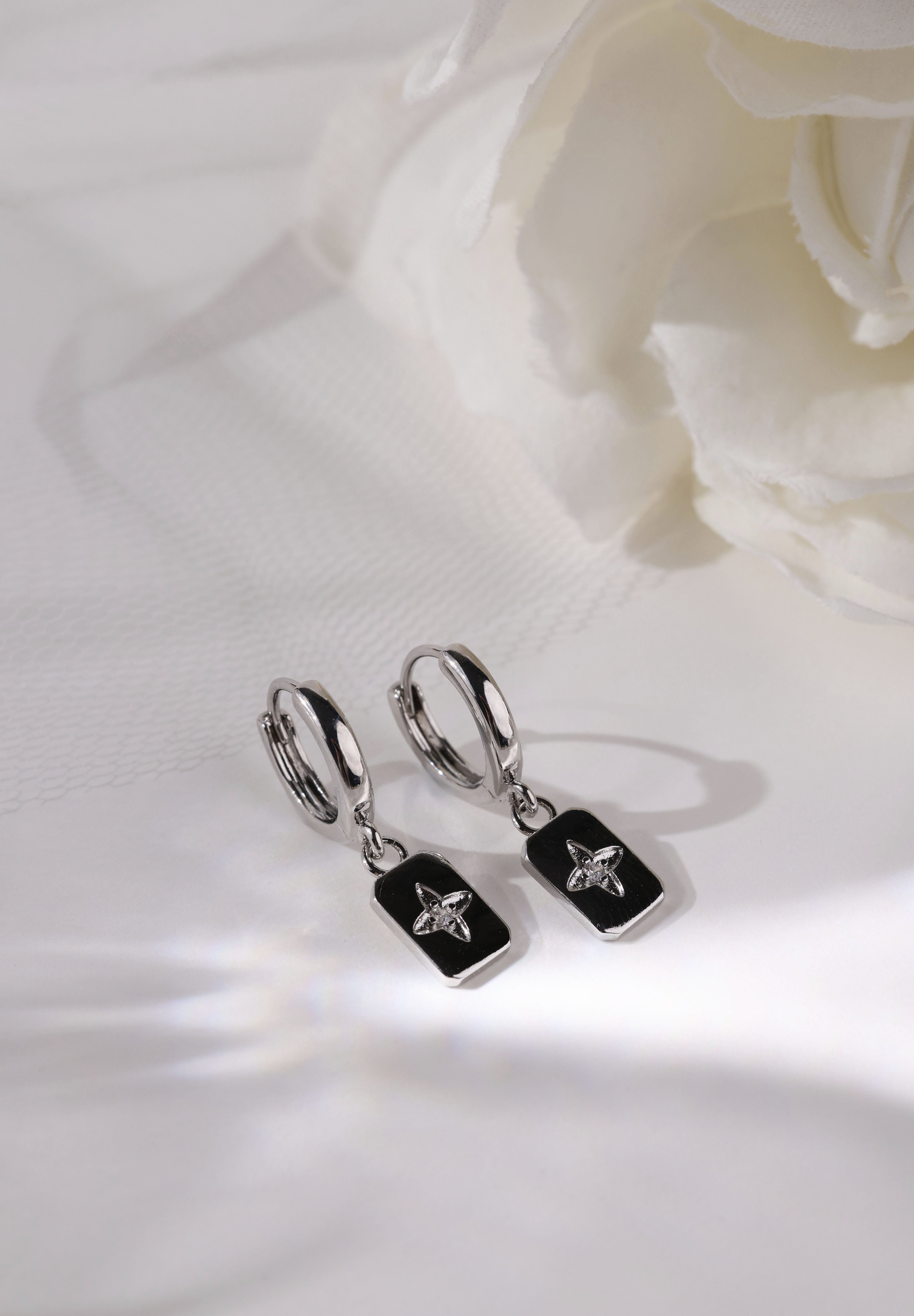Faylinn Silver Square Dangle Earrings