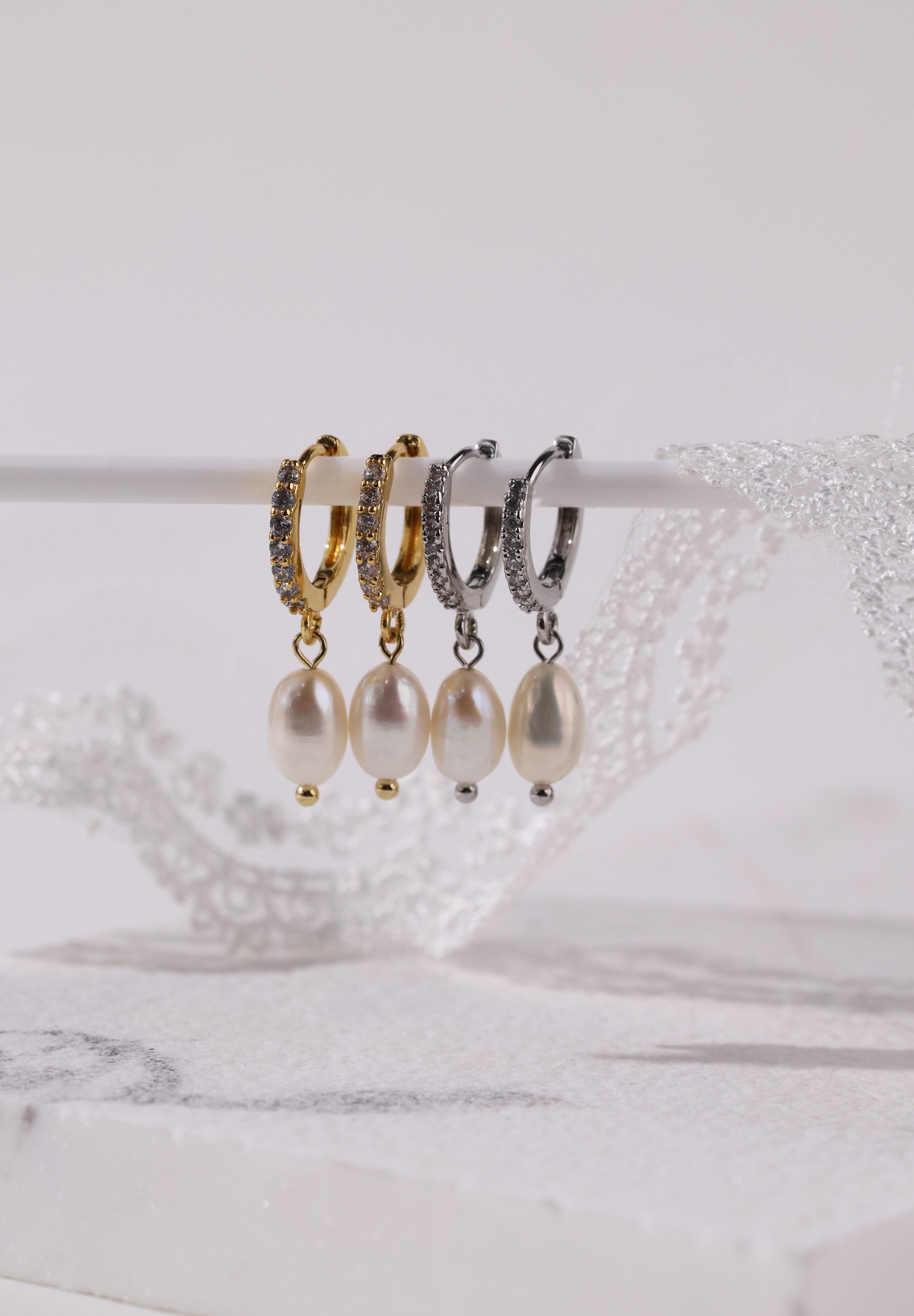 Elsa Fresh Pearl Drop Earrings - Silver