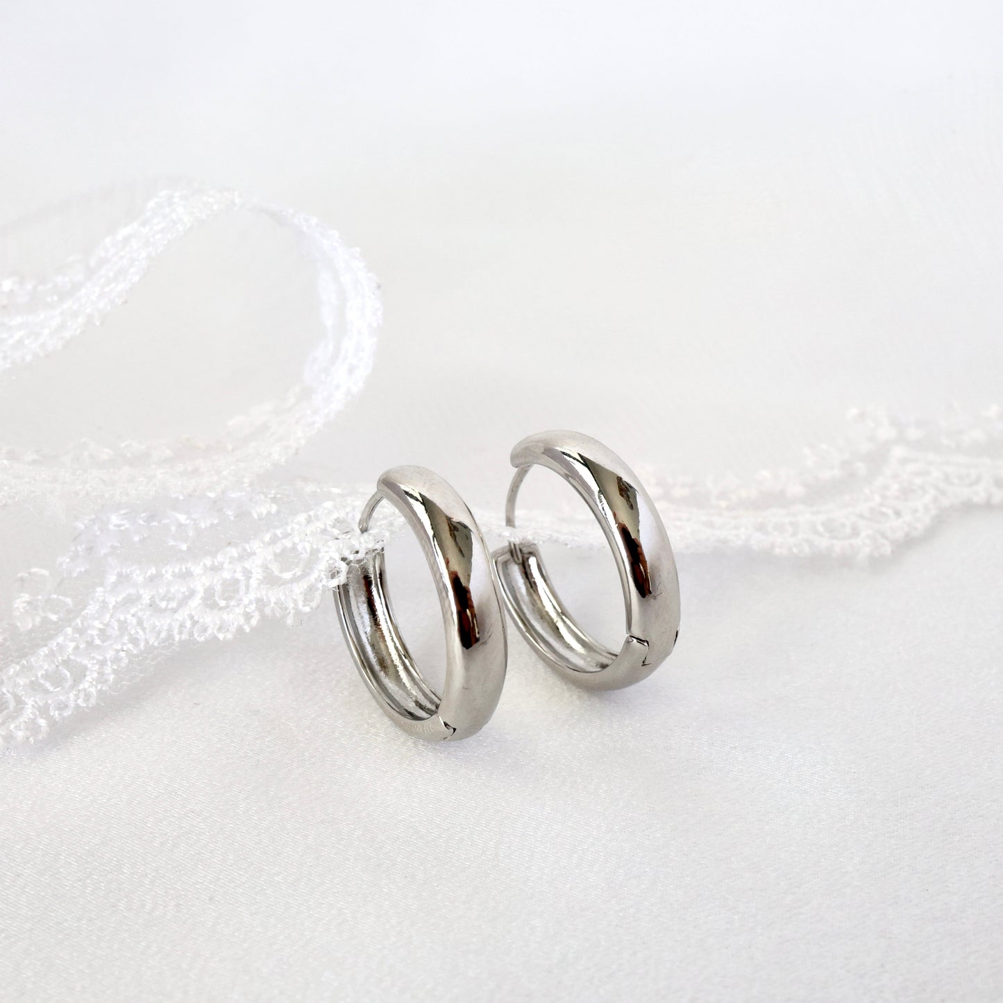 Thick 5mm Silver Curved Chubby Hoop Earrings