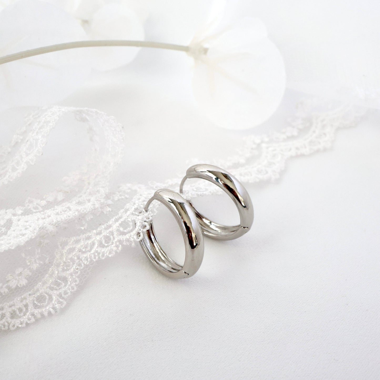 Thick 5mm Silver Curved Chubby Hoop Earrings