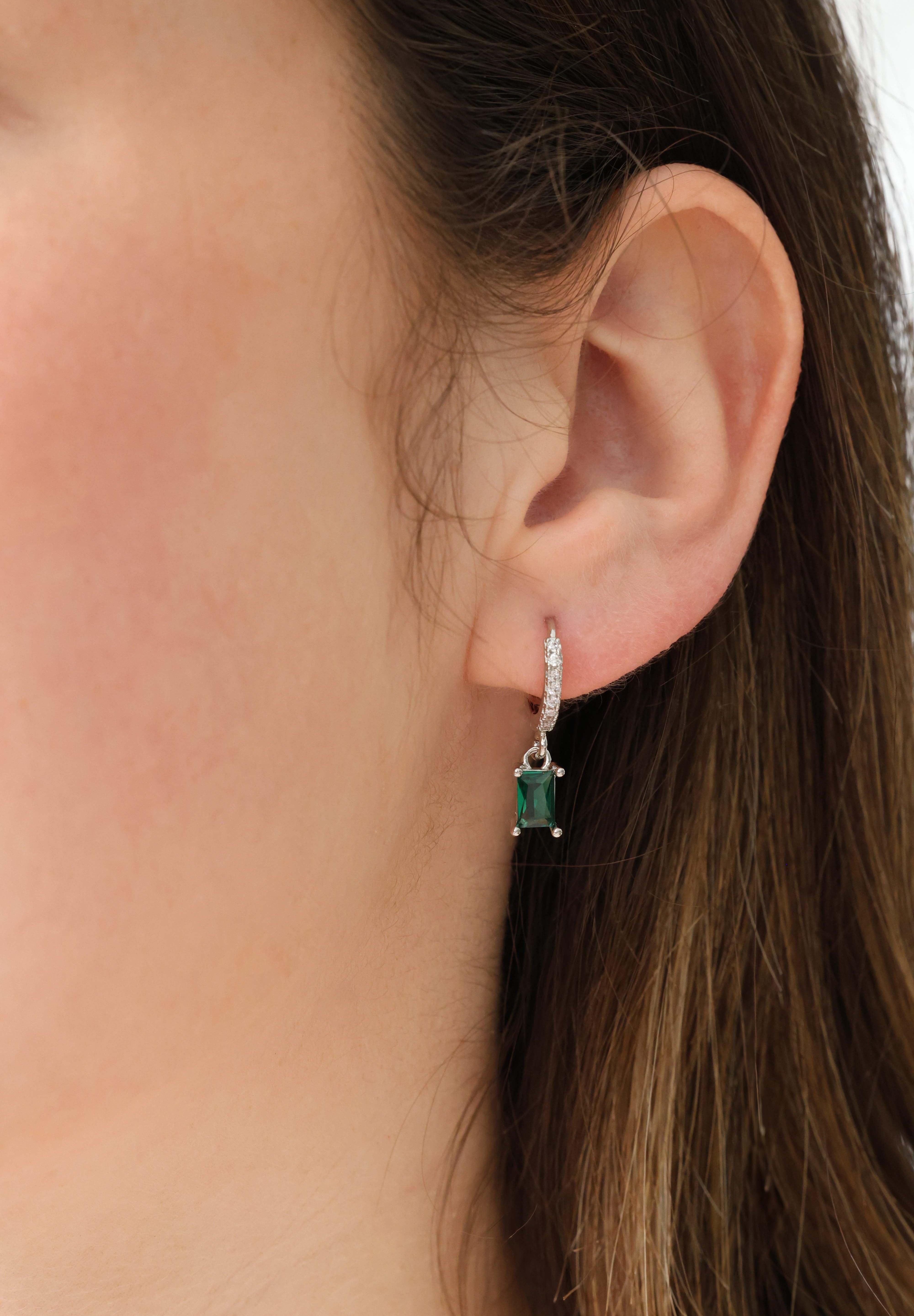 Baguette Dangle Earrings 4mm -Silver
