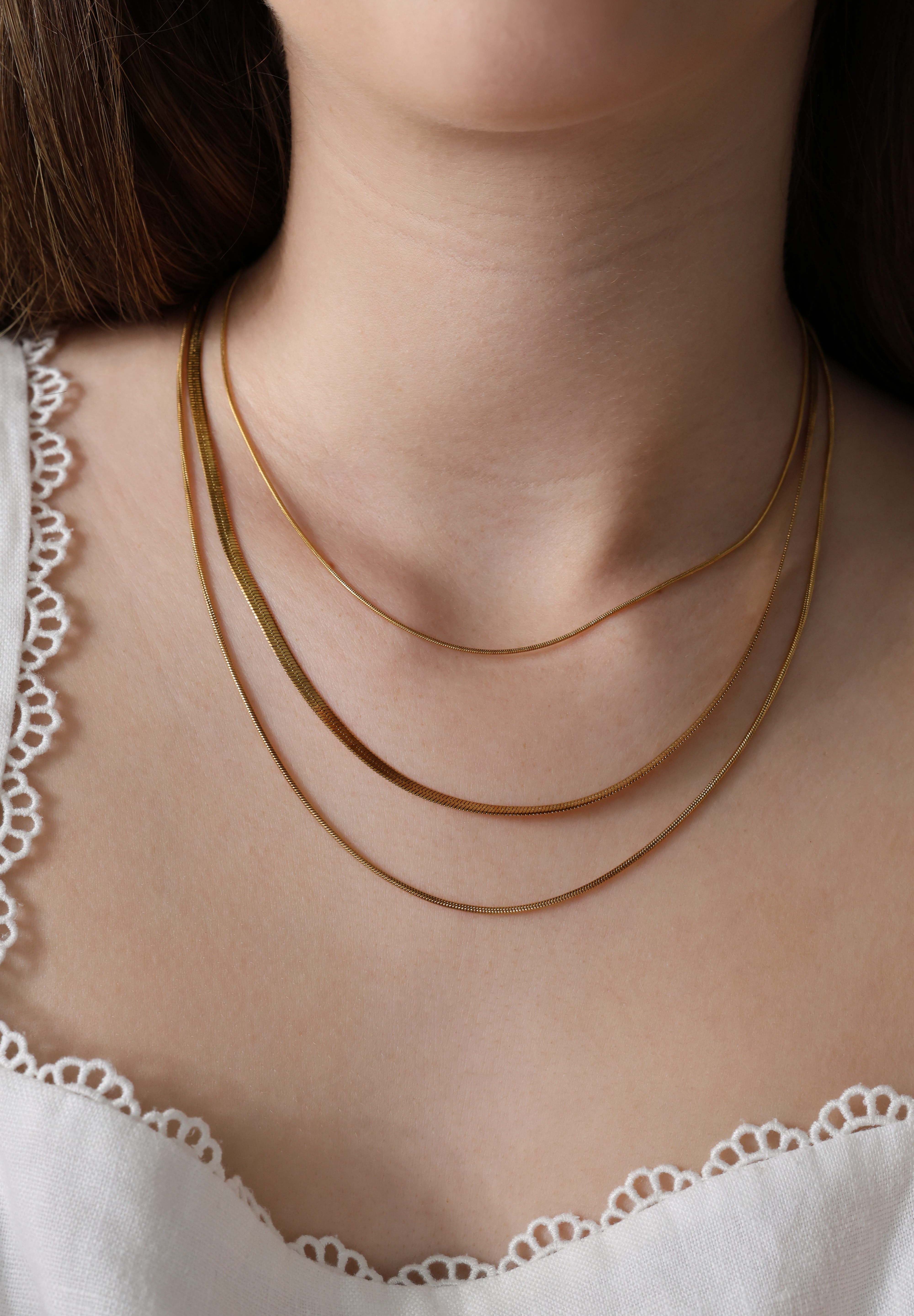 3 Layered Snake Chain Necklace - Stainless Steel