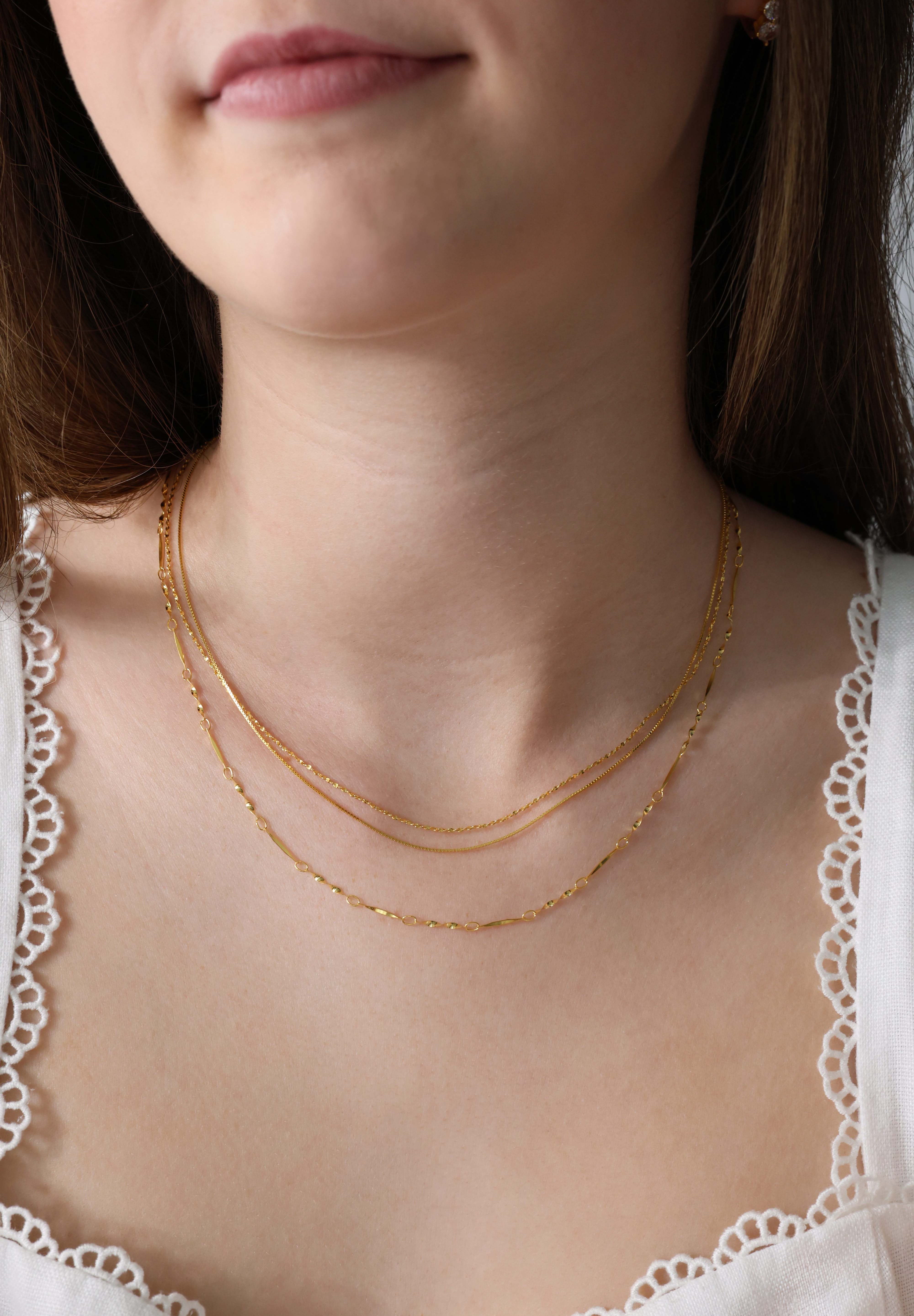 Dainty Gold Chain Necklace - Sterling Silver Snake, Wave, Box, Twist, Basic Chain 40cm, 45cm