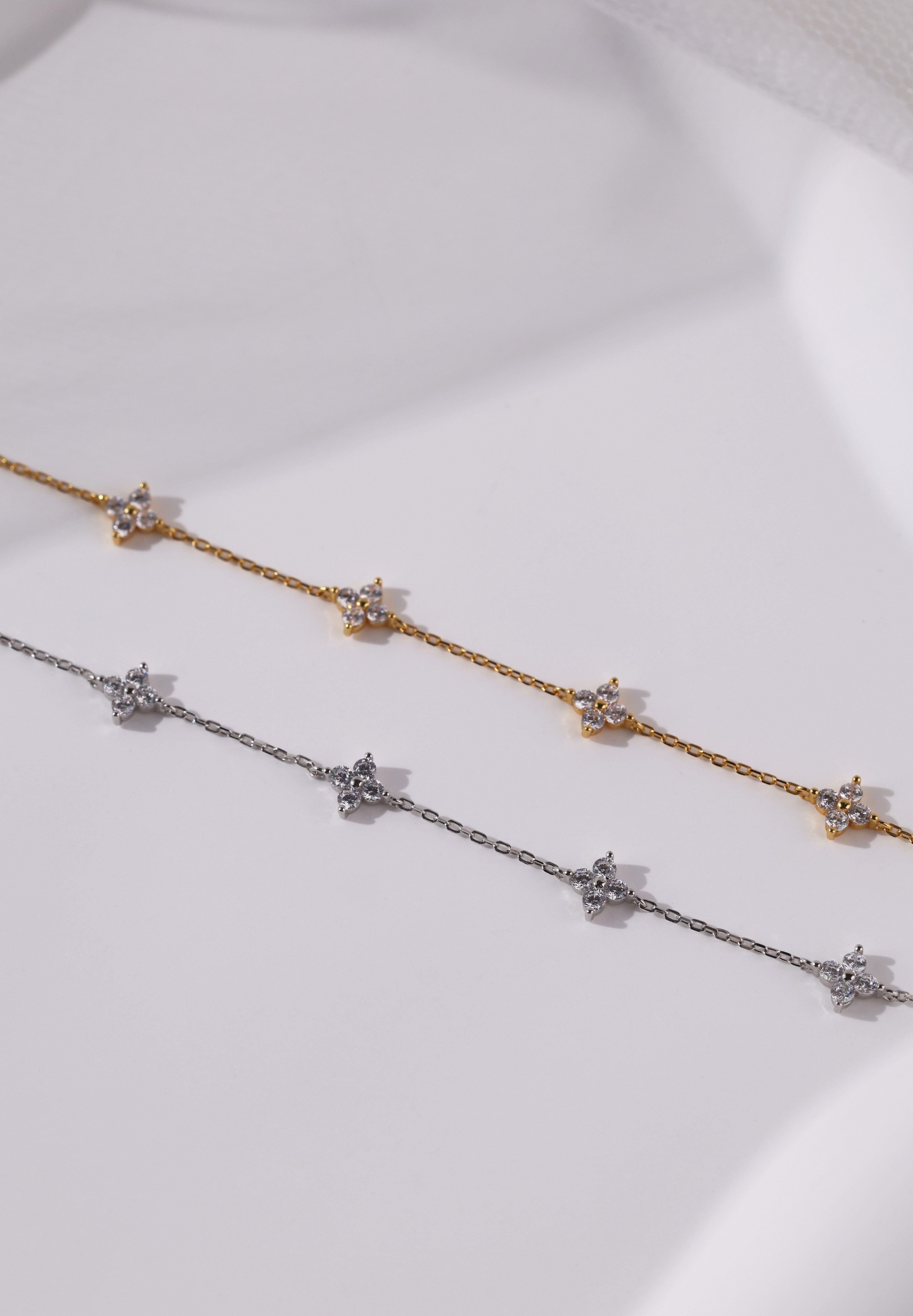 4 Clover Bracelet- Rhodium Plated Sterling Silver