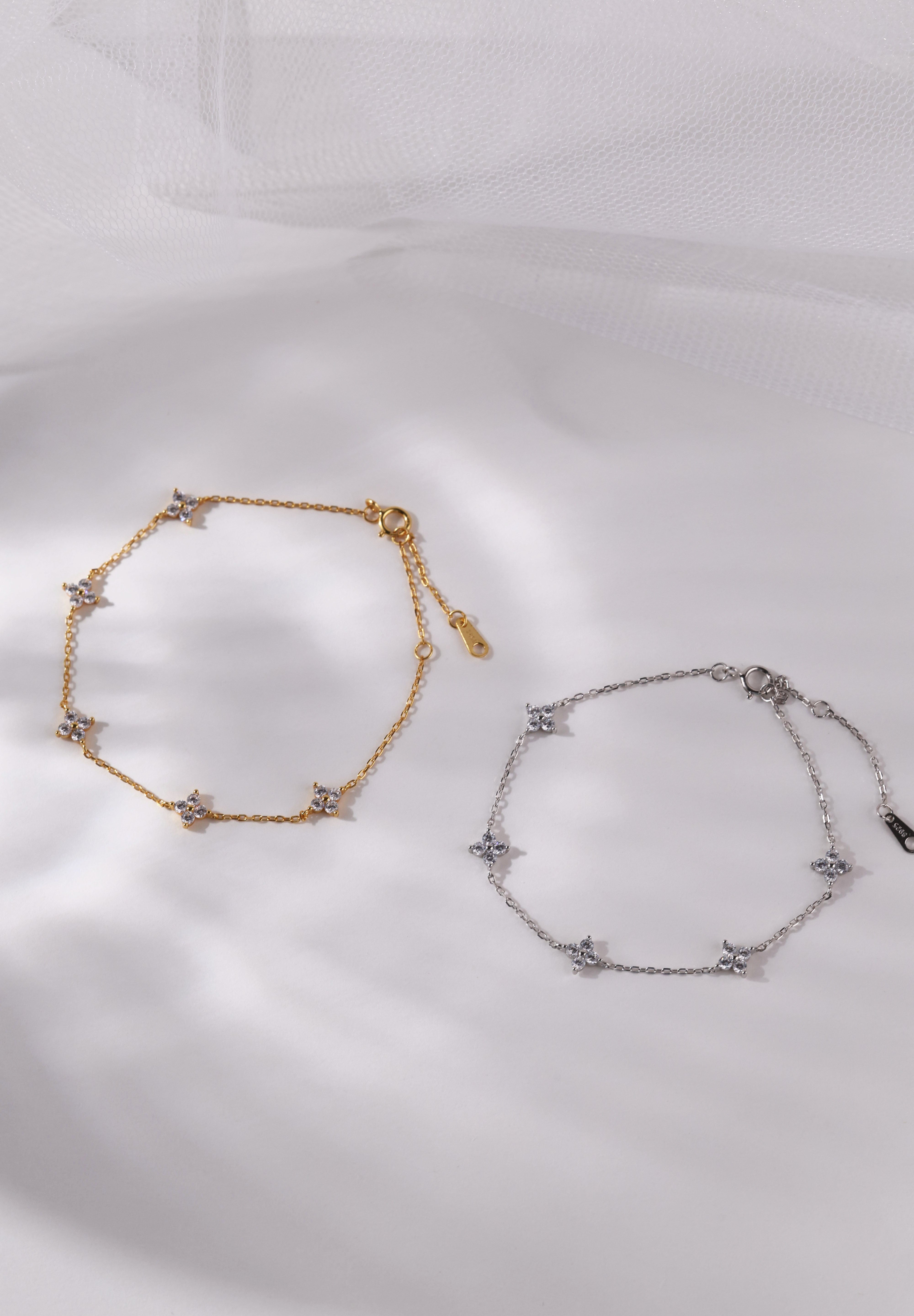 4 Clover Bracelet- Rhodium Plated Sterling Silver