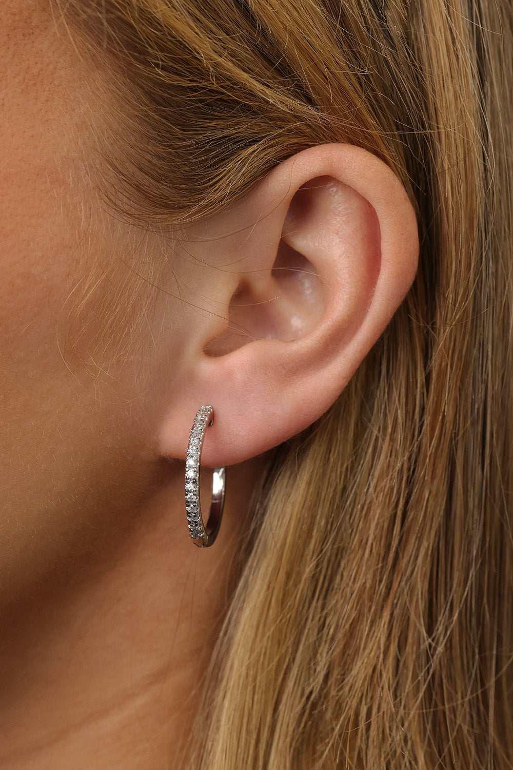 25mm silver hoop earrings paved with sparkling cubic zirconia stones