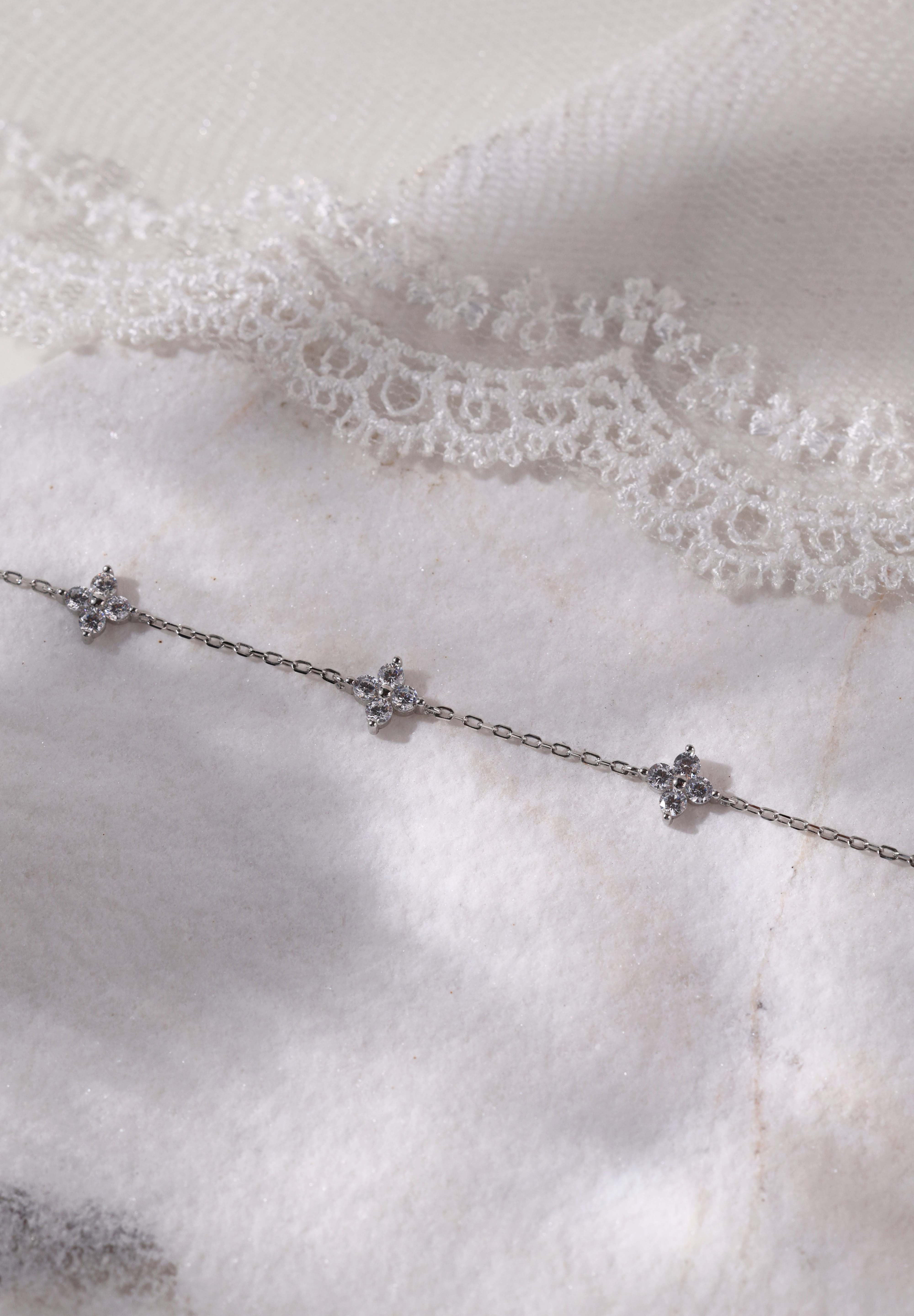 4 Clover Bracelet- Rhodium Plated Sterling Silver