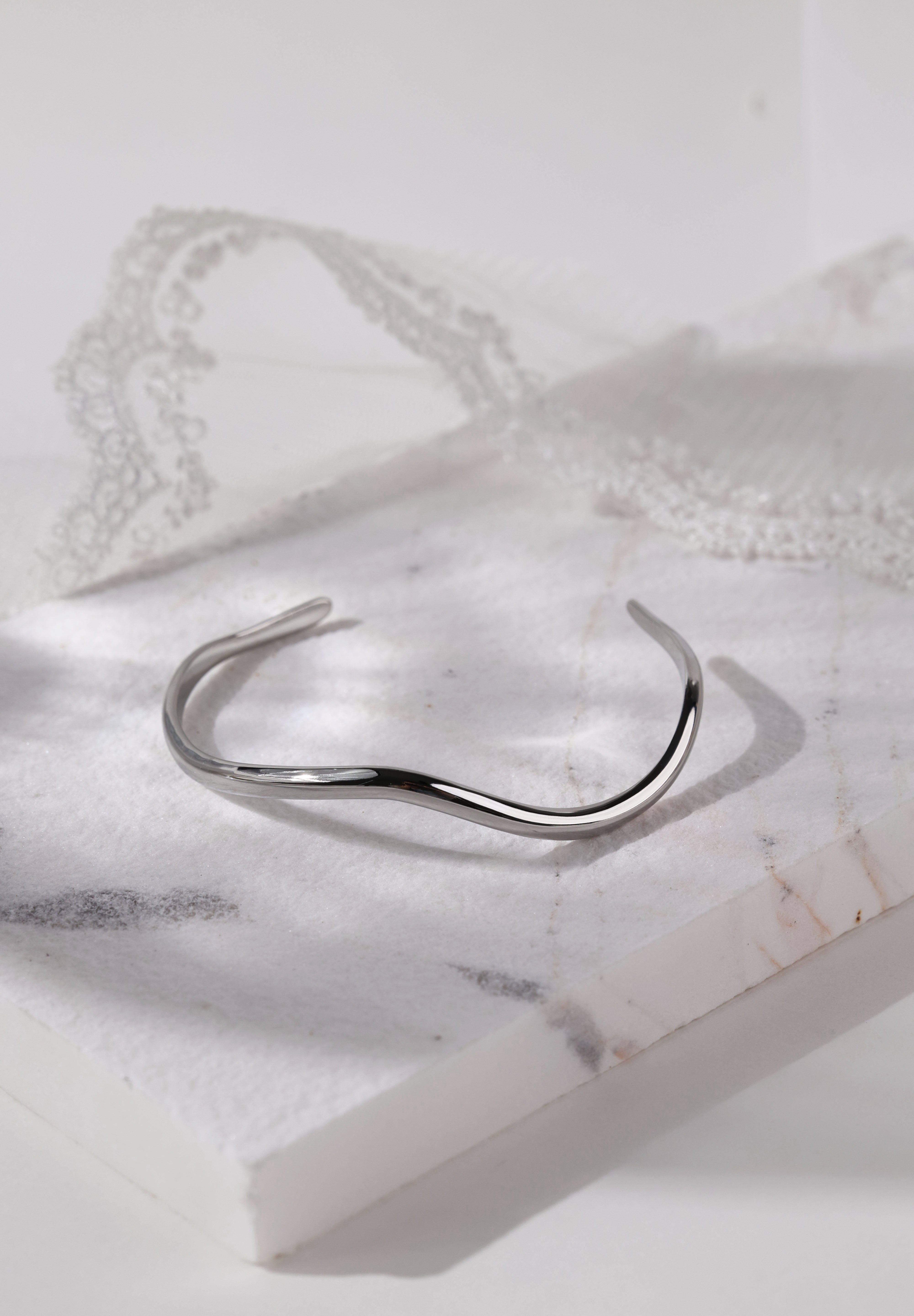 Selene Wave Silver Bangle - Stainless Steel