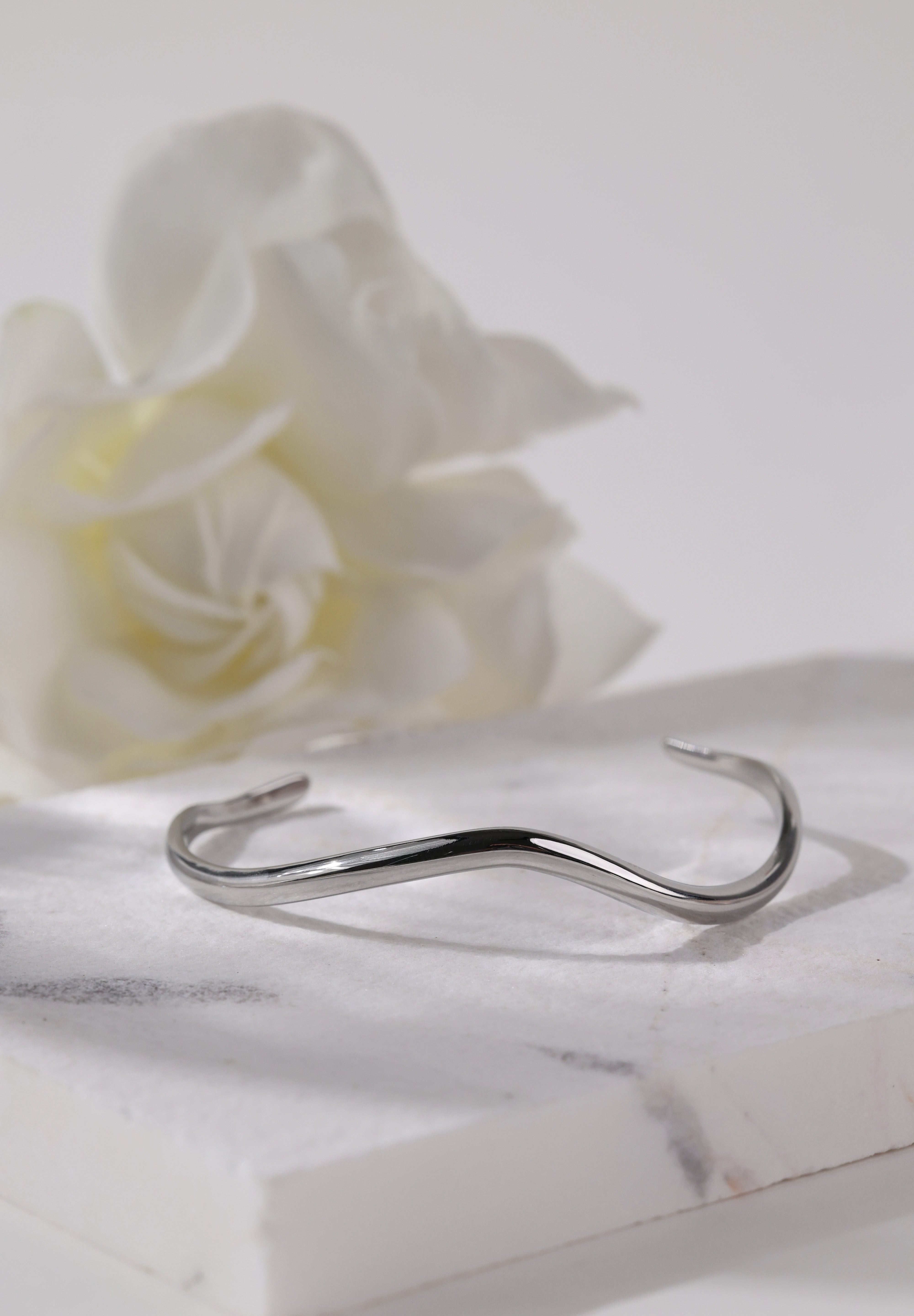 Selene Wave Silver Bangle - Stainless Steel