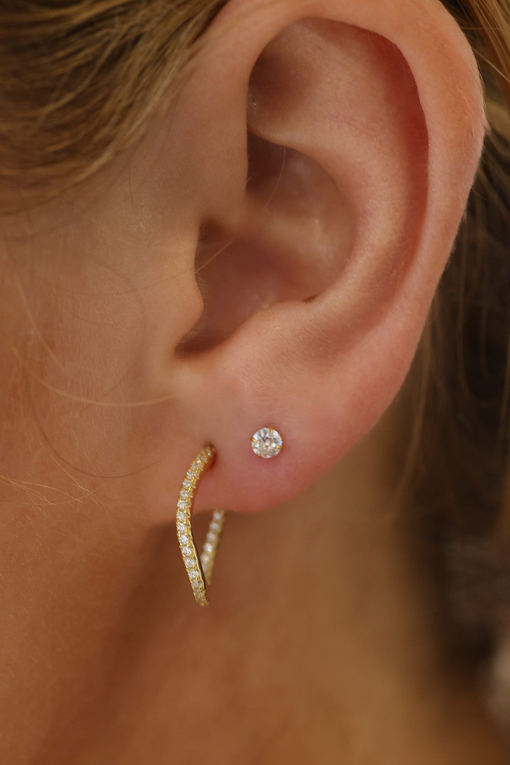 Amore Twisted CZ Hoop GOLD - Sterling Silver