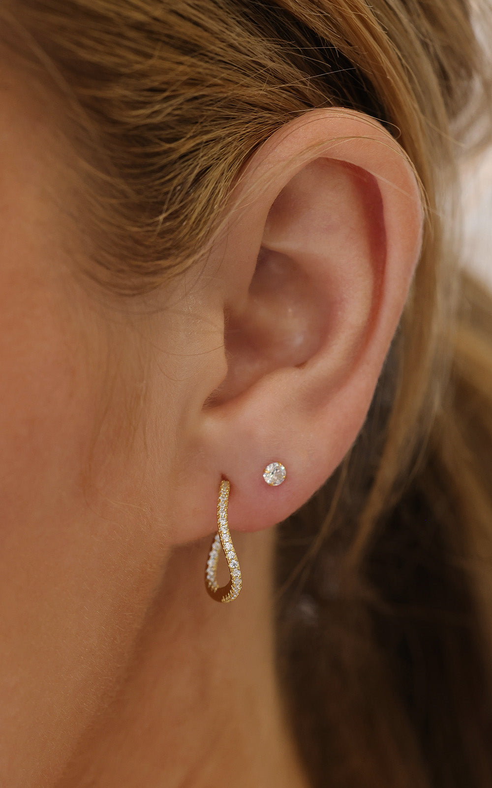 Amore Twisted CZ Hoop GOLD - Sterling Silver