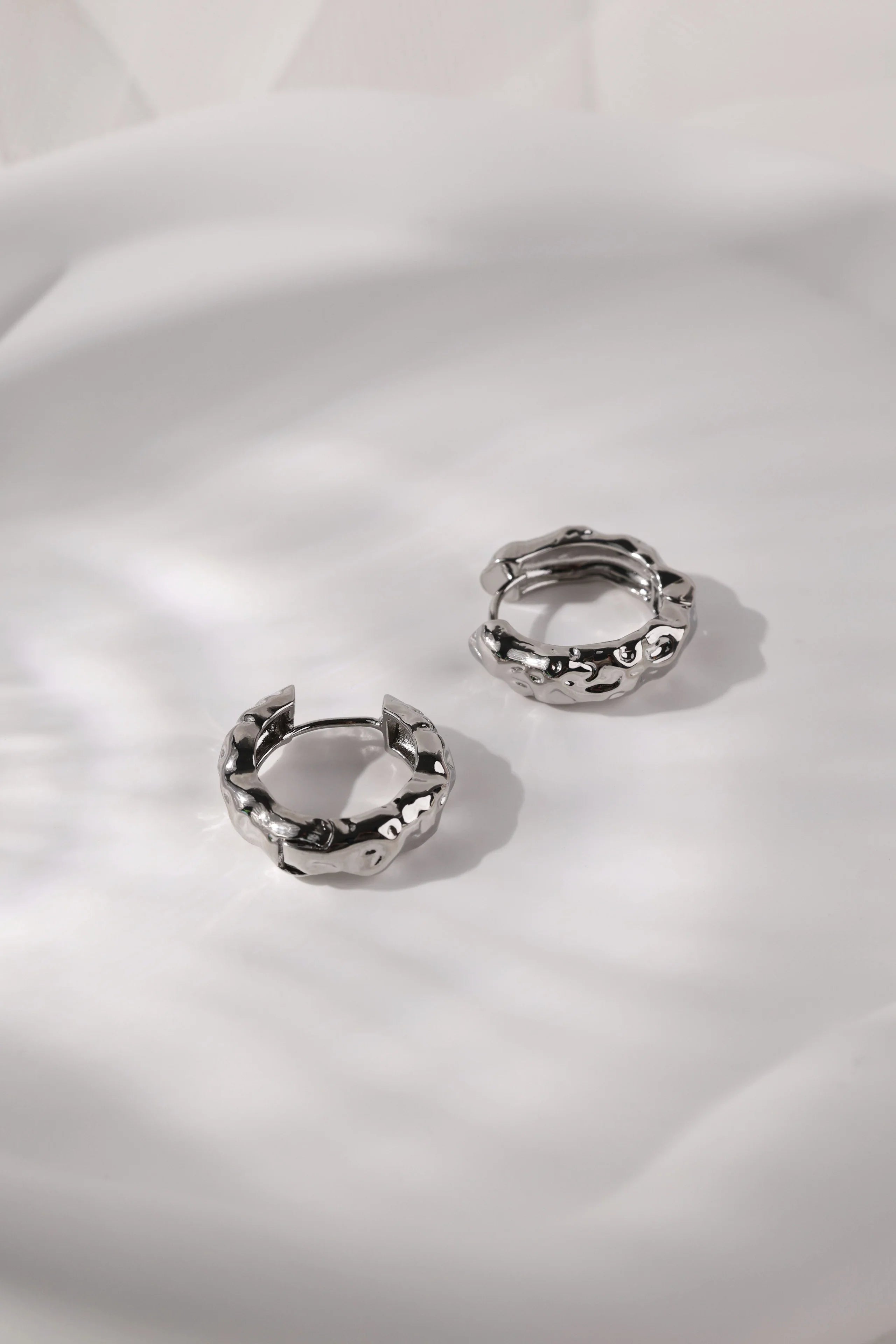 Big Hammered Hoop Earrings Silver