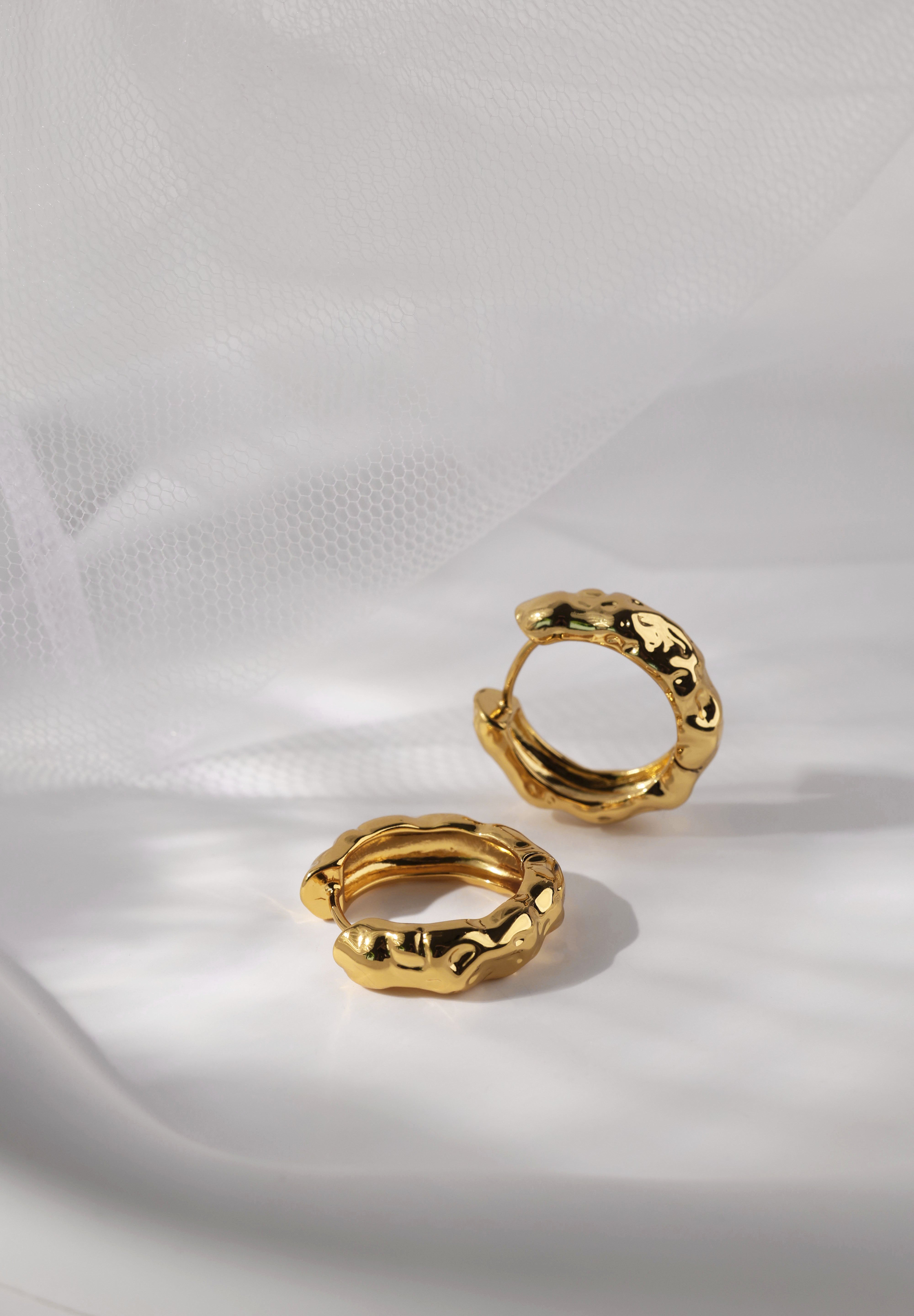Big Hammered Gold Hoop Earrings
