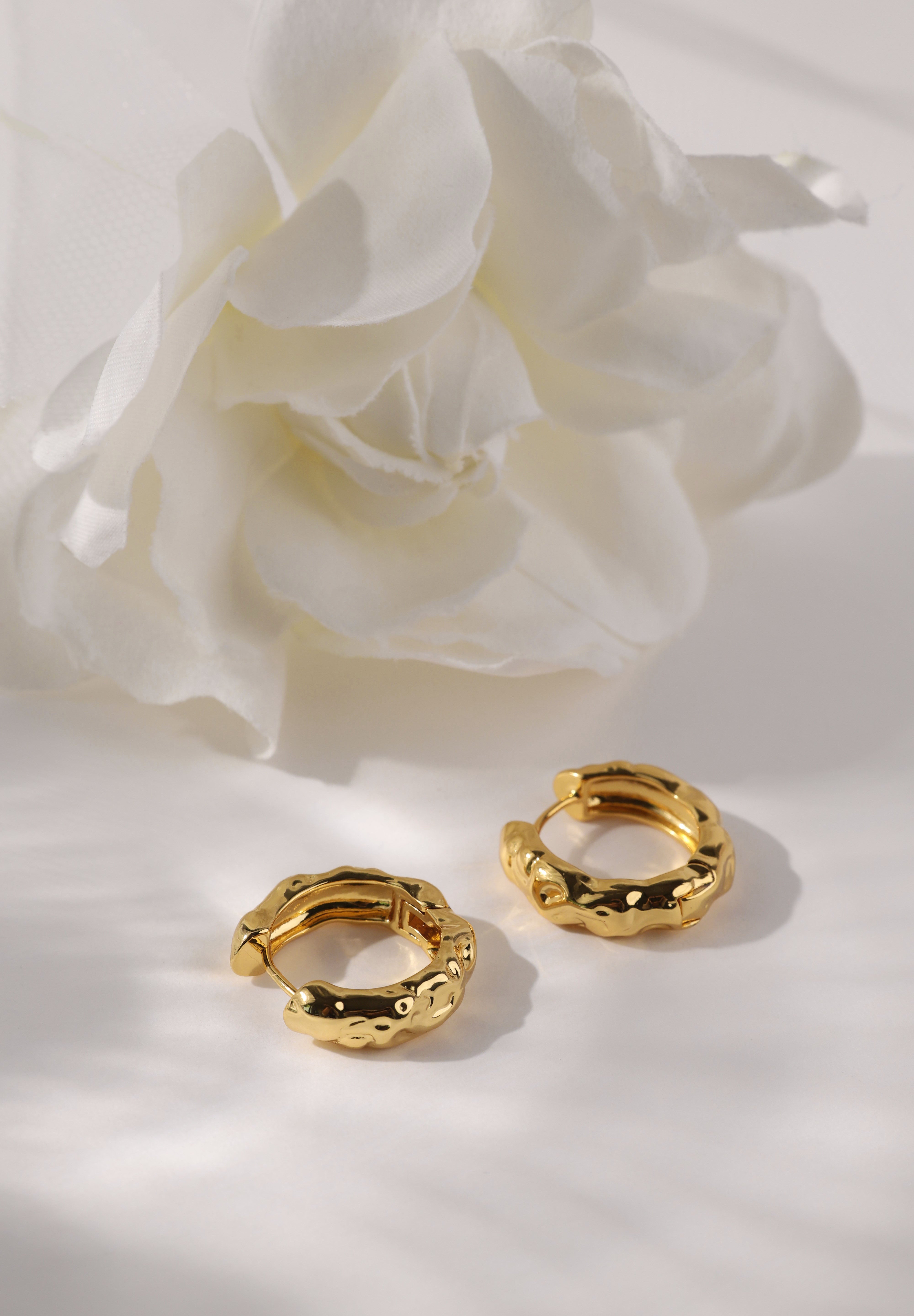Big Hammered Gold Hoop Earrings