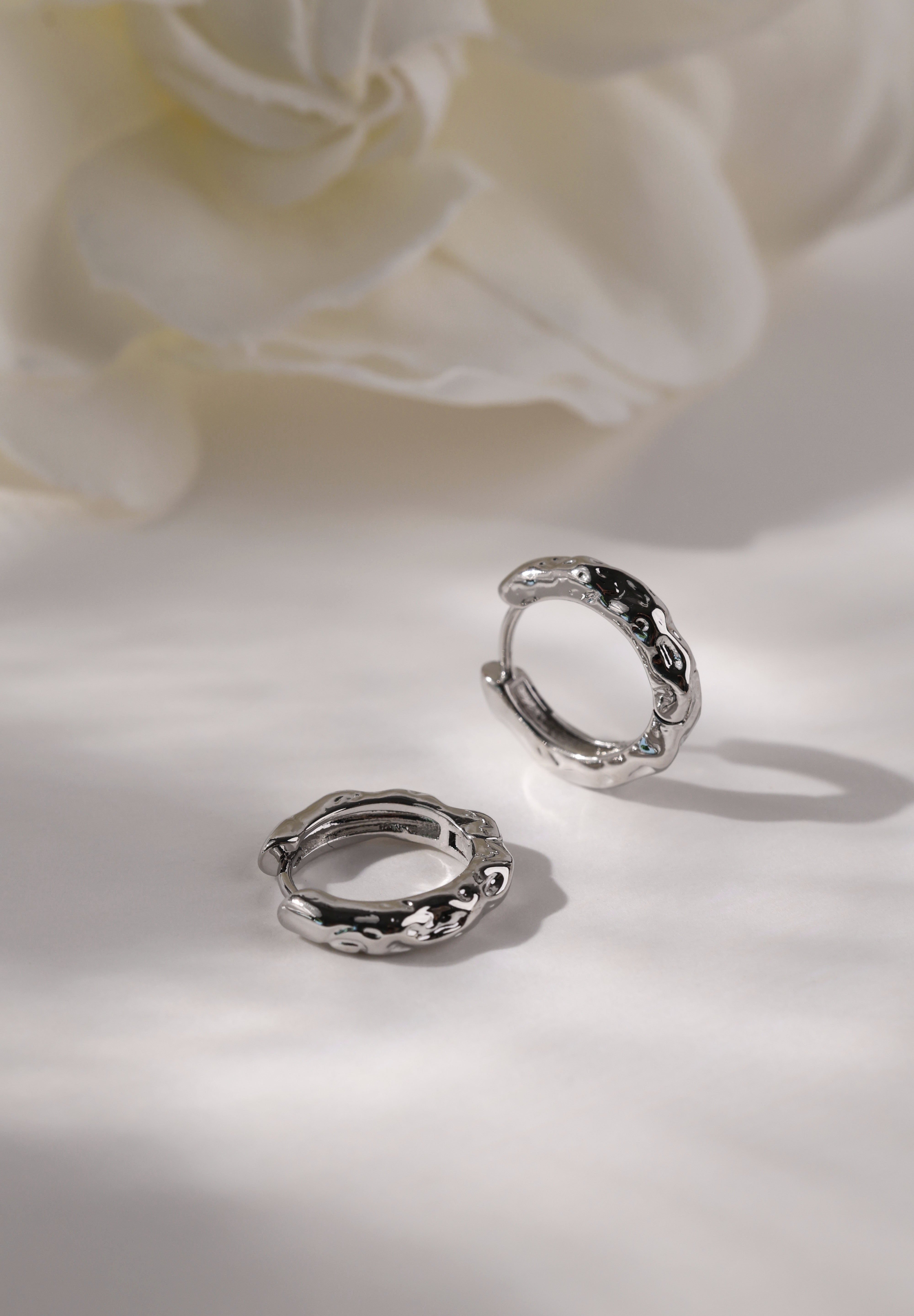 Hammered Silver Hoop Earrings