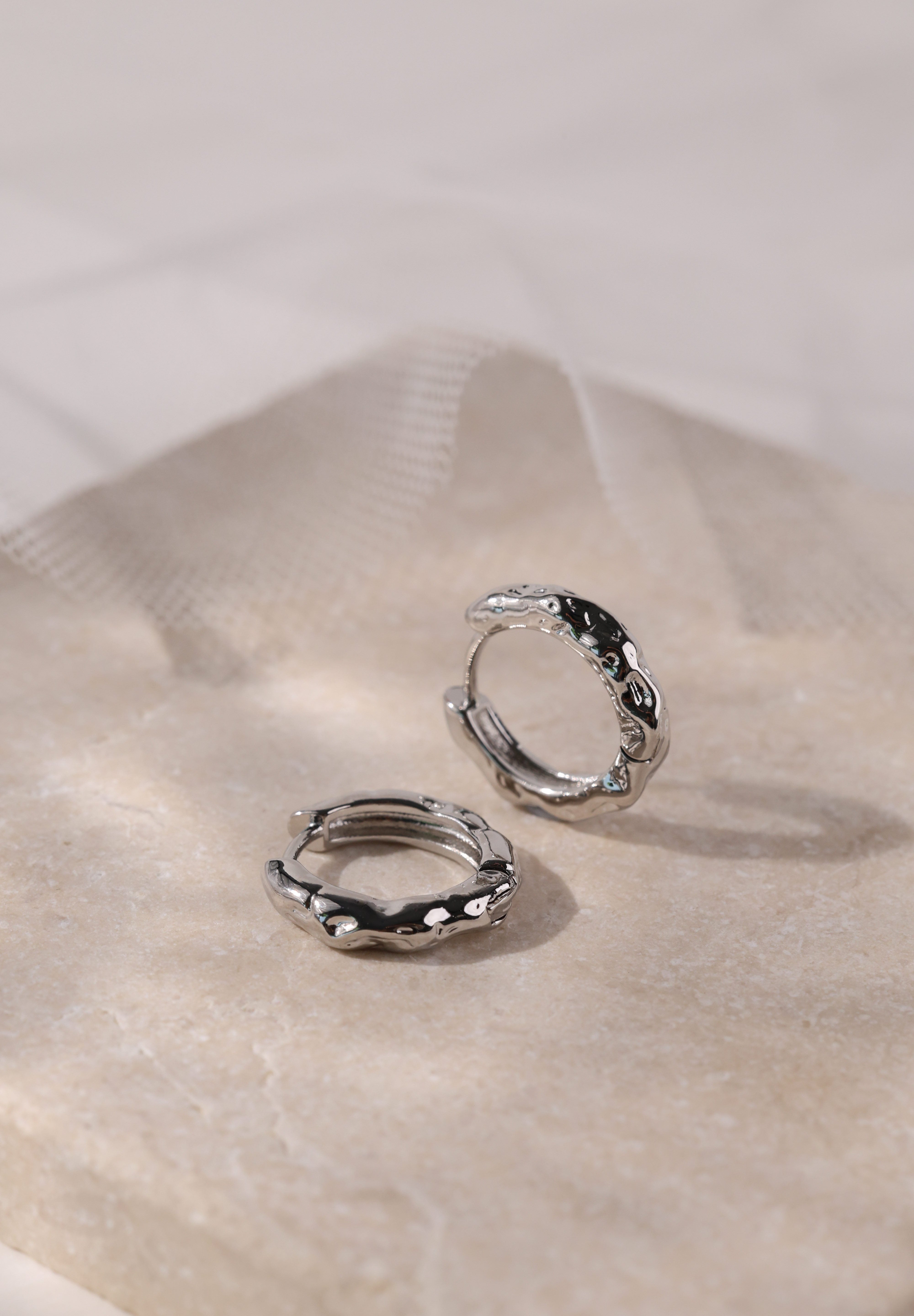 Hammered Silver Hoop Earrings
