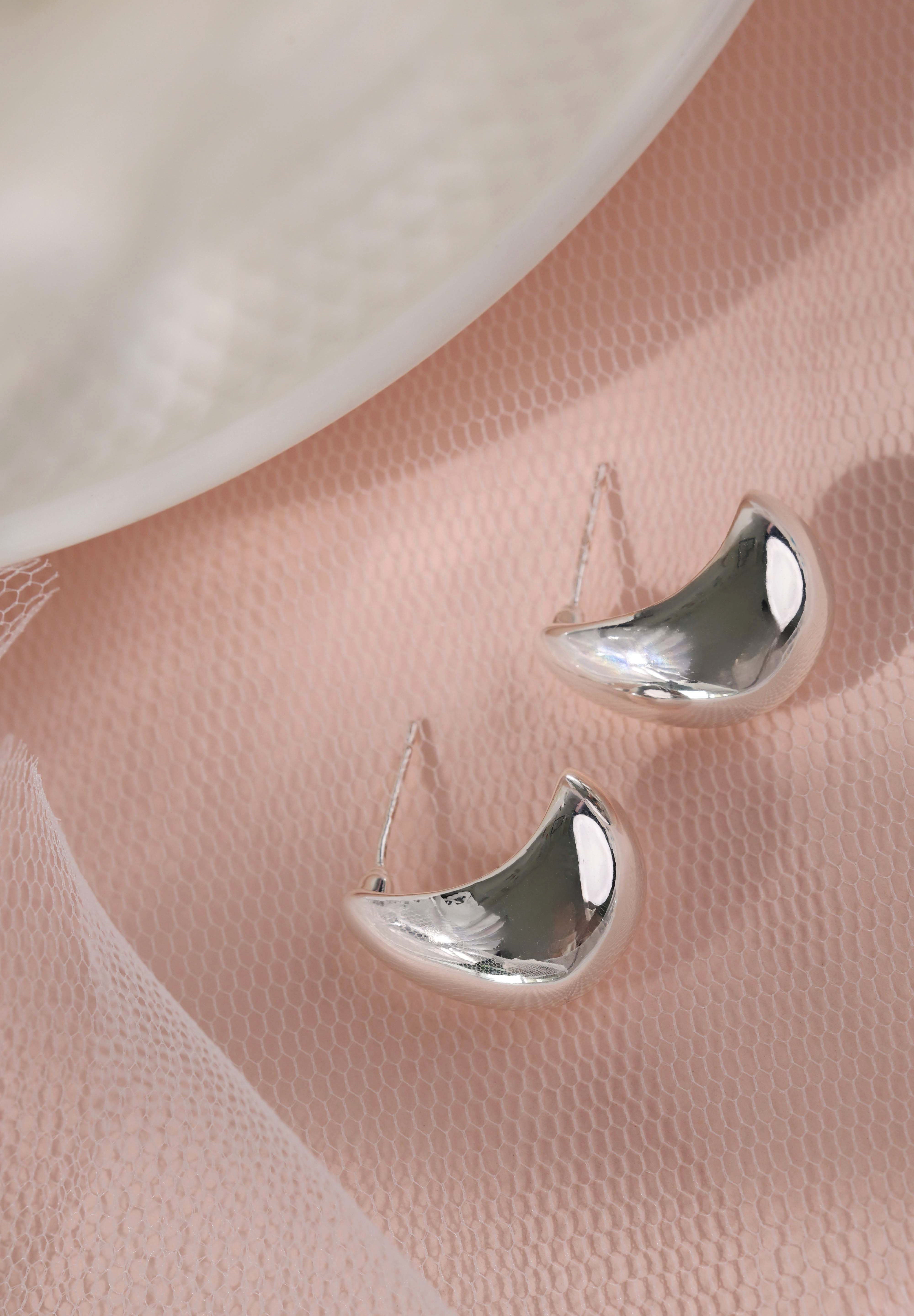 Silver Cresent Stud Earrings