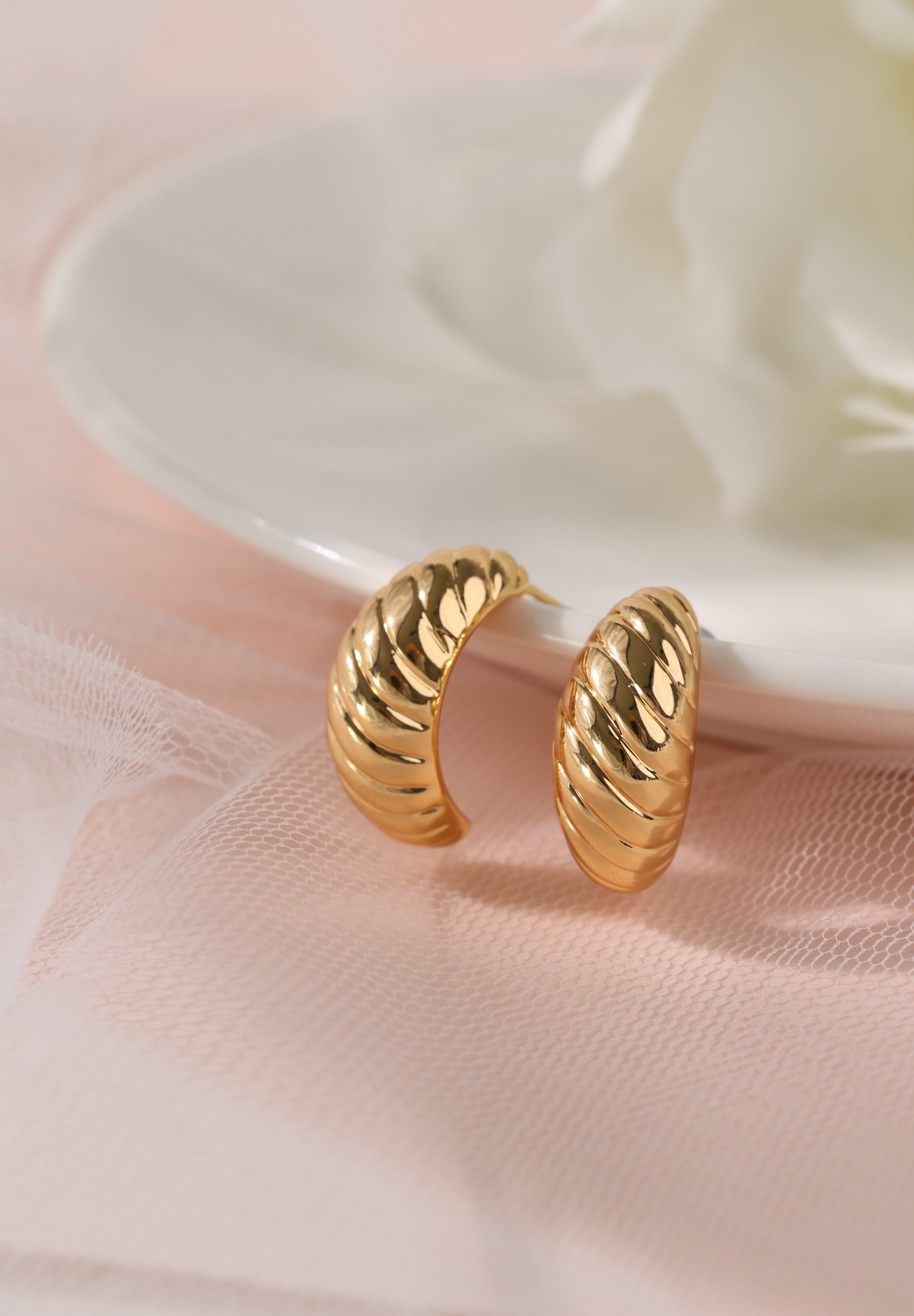 Croissant C-Shaped Gold Earrings
