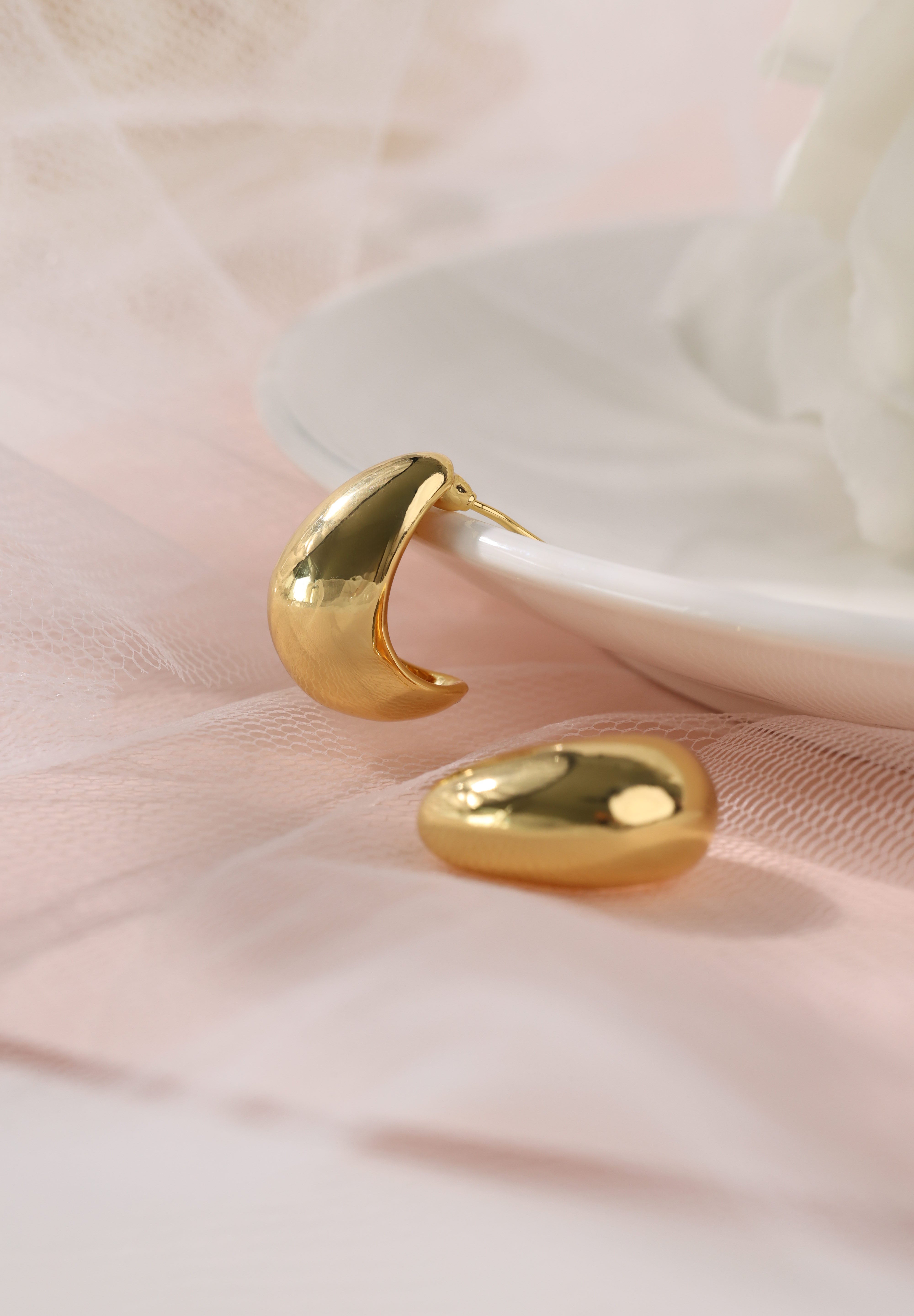 Gold Cresent Stud Earrings