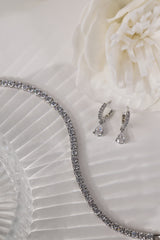 Lanette Diamond CZ Tennis Bracelet Silver and diamond drop silver earrings