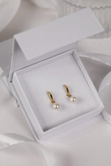 Pearl Dangle Earrings Plain GOLD Hoop 6mm 8mm 10mm- Gold
