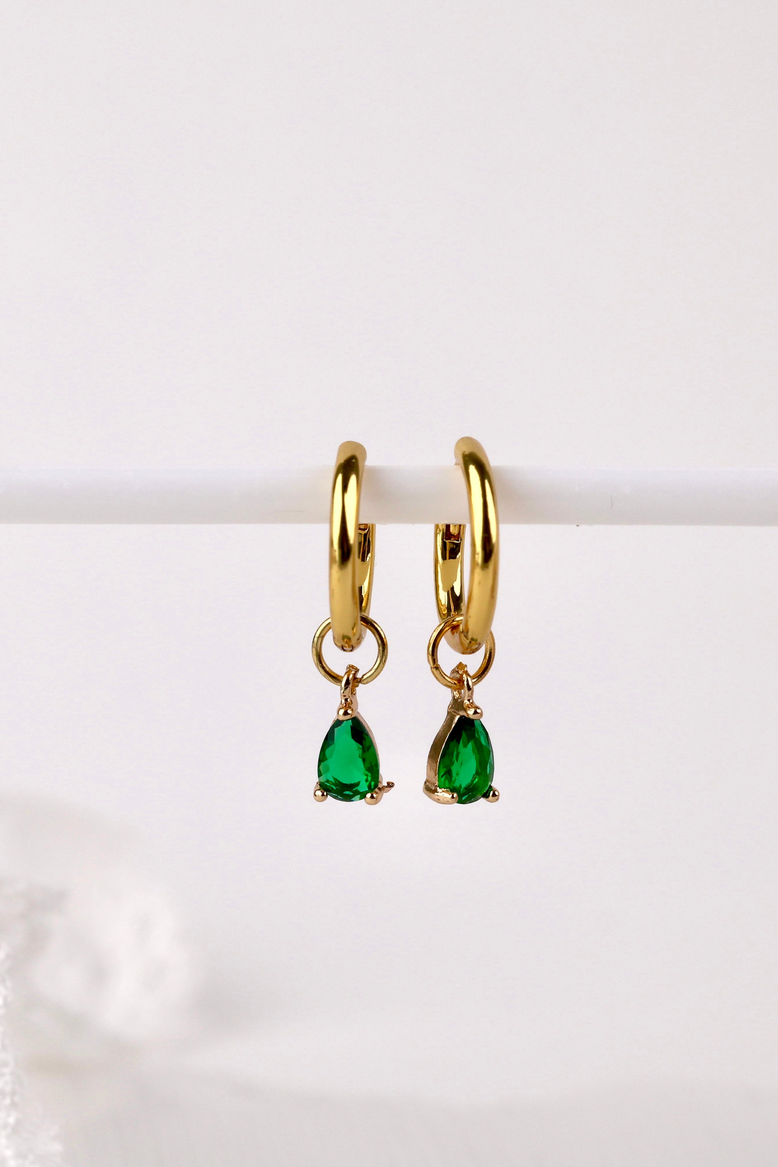 Medland Teardrop CZ Dangle Earrings Emerald Green