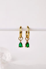 Medland Teardrop CZ Dangle Earrings Emerald Green