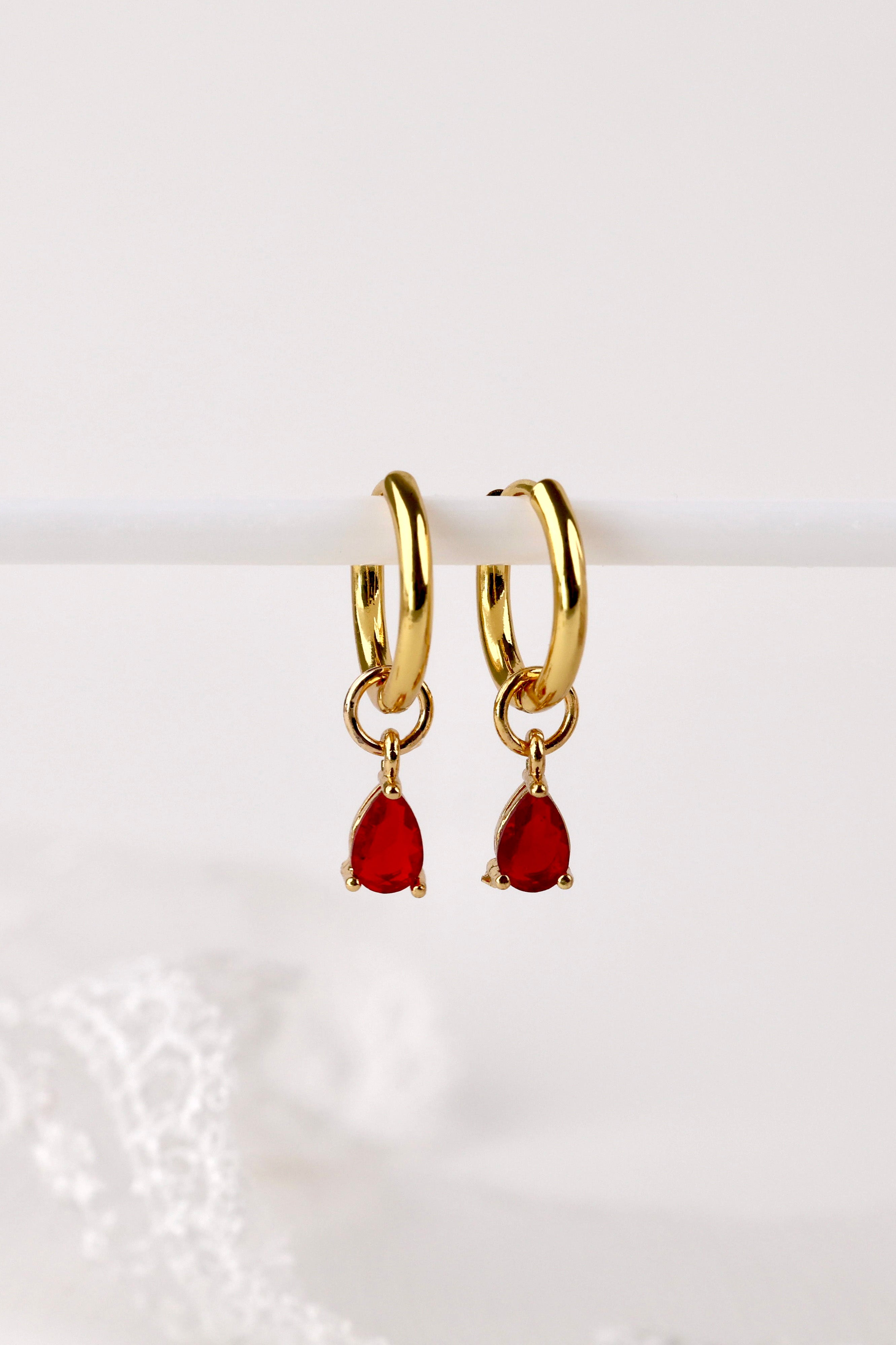 Medland Teardrop CZ Dangle Earrings Ruby Red