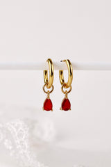 Medland Teardrop CZ Dangle Earrings Ruby Red