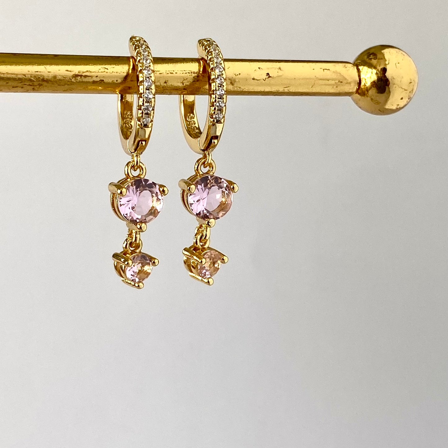 925 Sterling Silver Huggie Hoop Earrings Pink Crystal