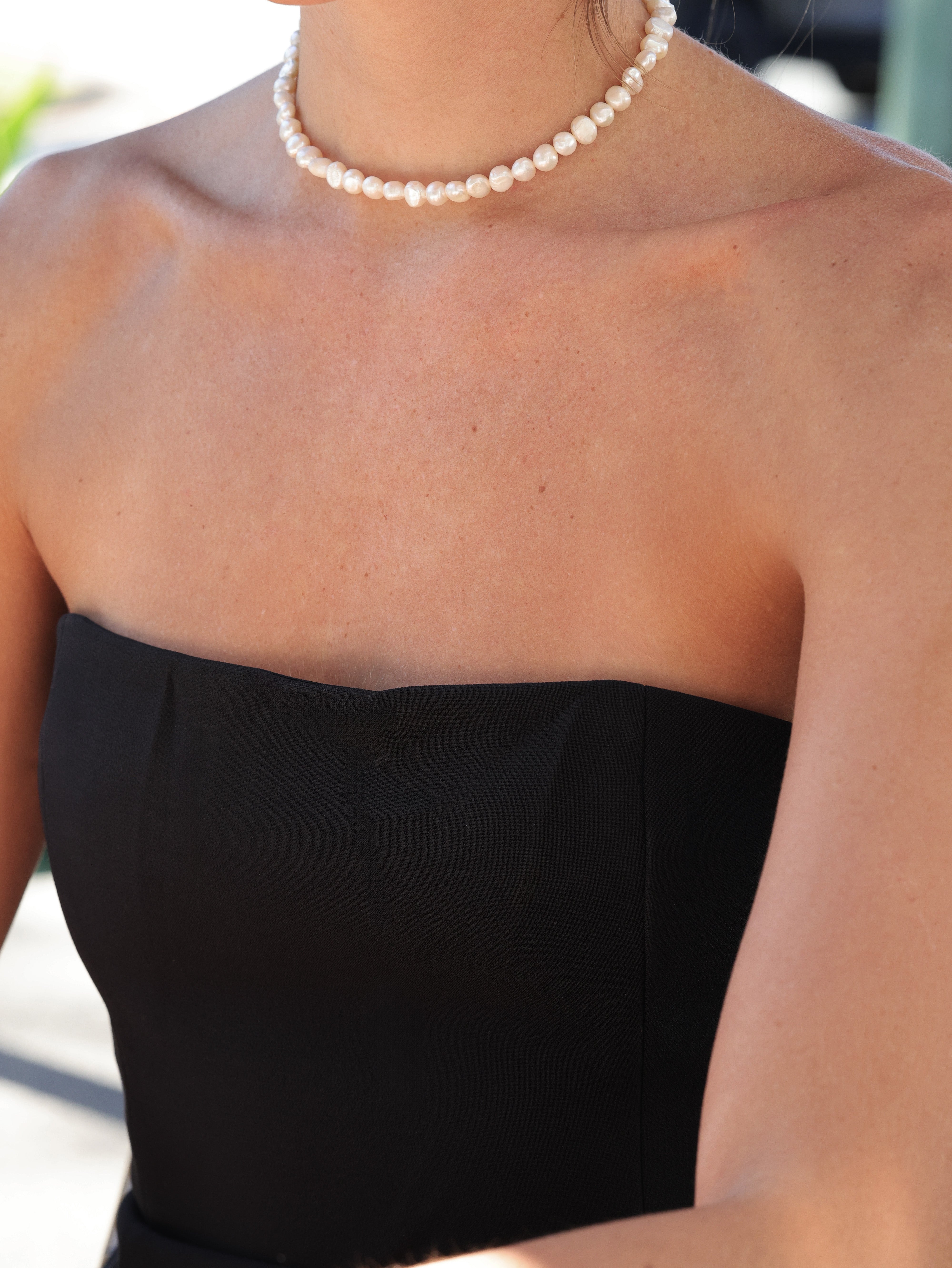 Natural White Pearl Necklace Chocker -Stainless Steel 34cm 39cm