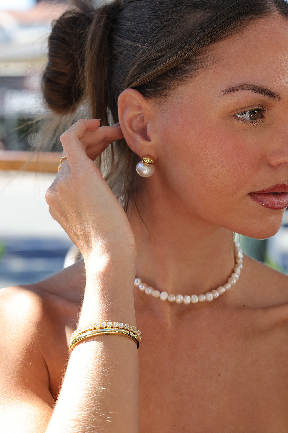 Natural White Pearl Necklace Chocker -Stainless Steel 34cm 39cm