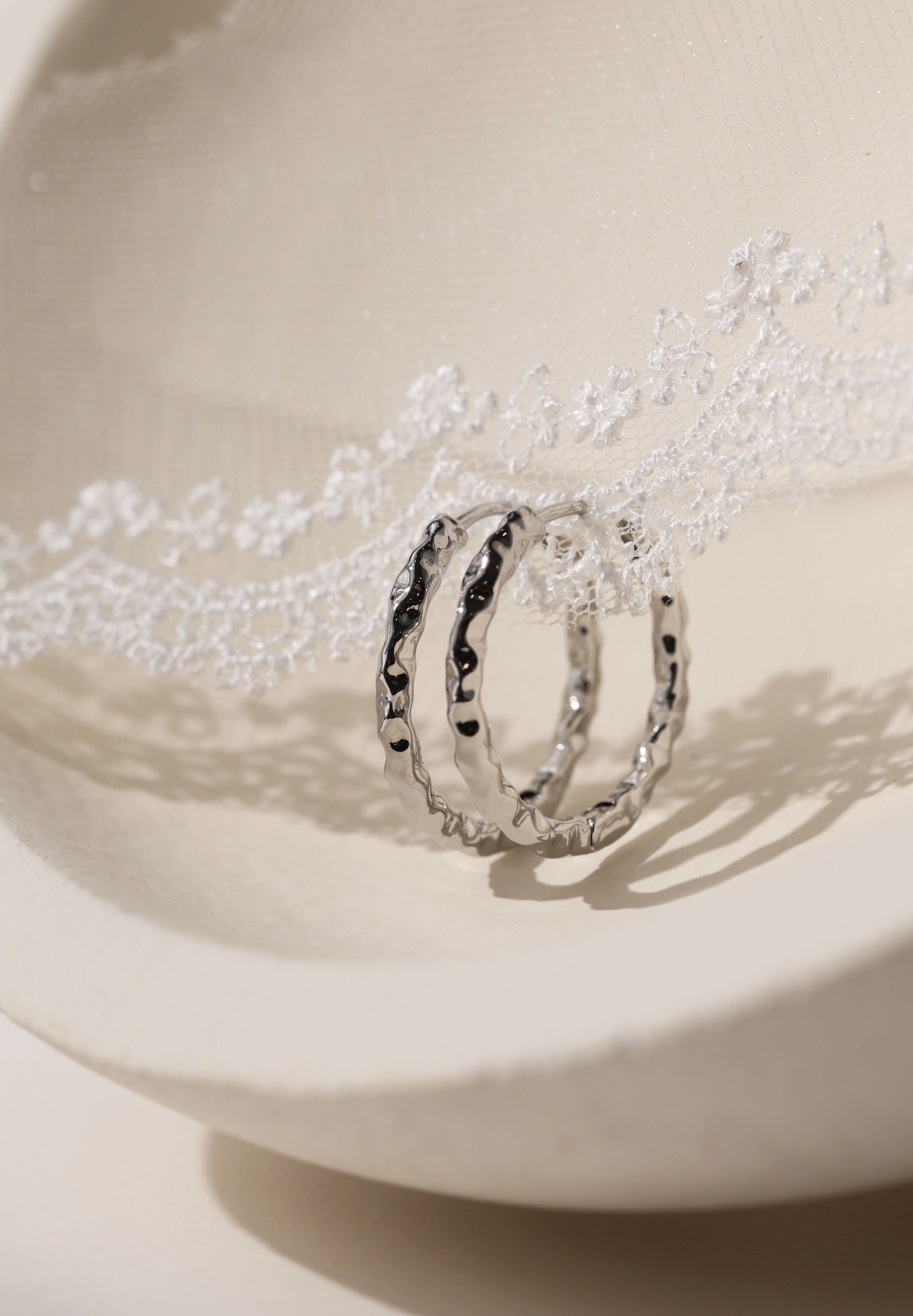 Thalira Silver Hammered Hoops