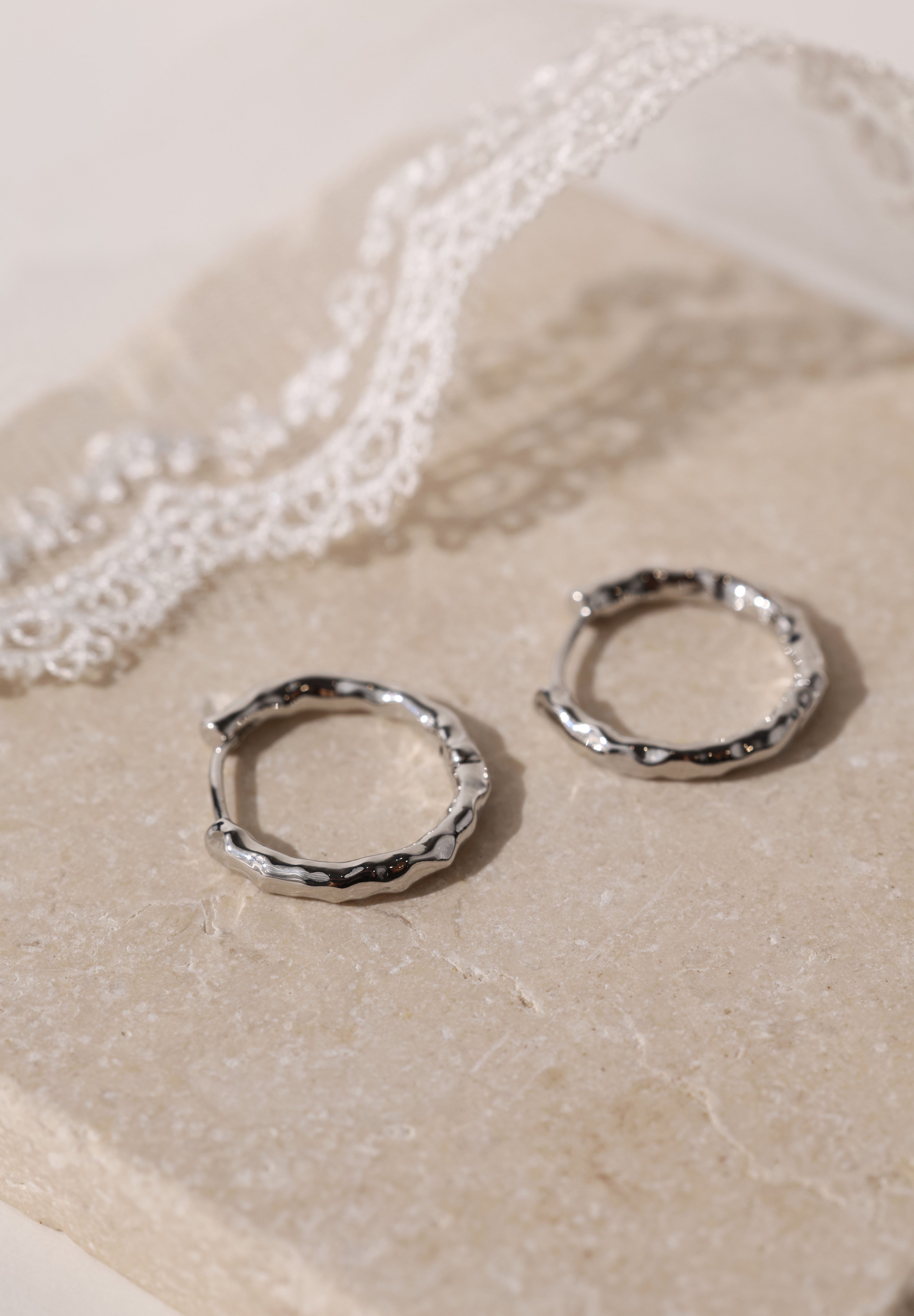 Thalira Silver Hammered Hoops