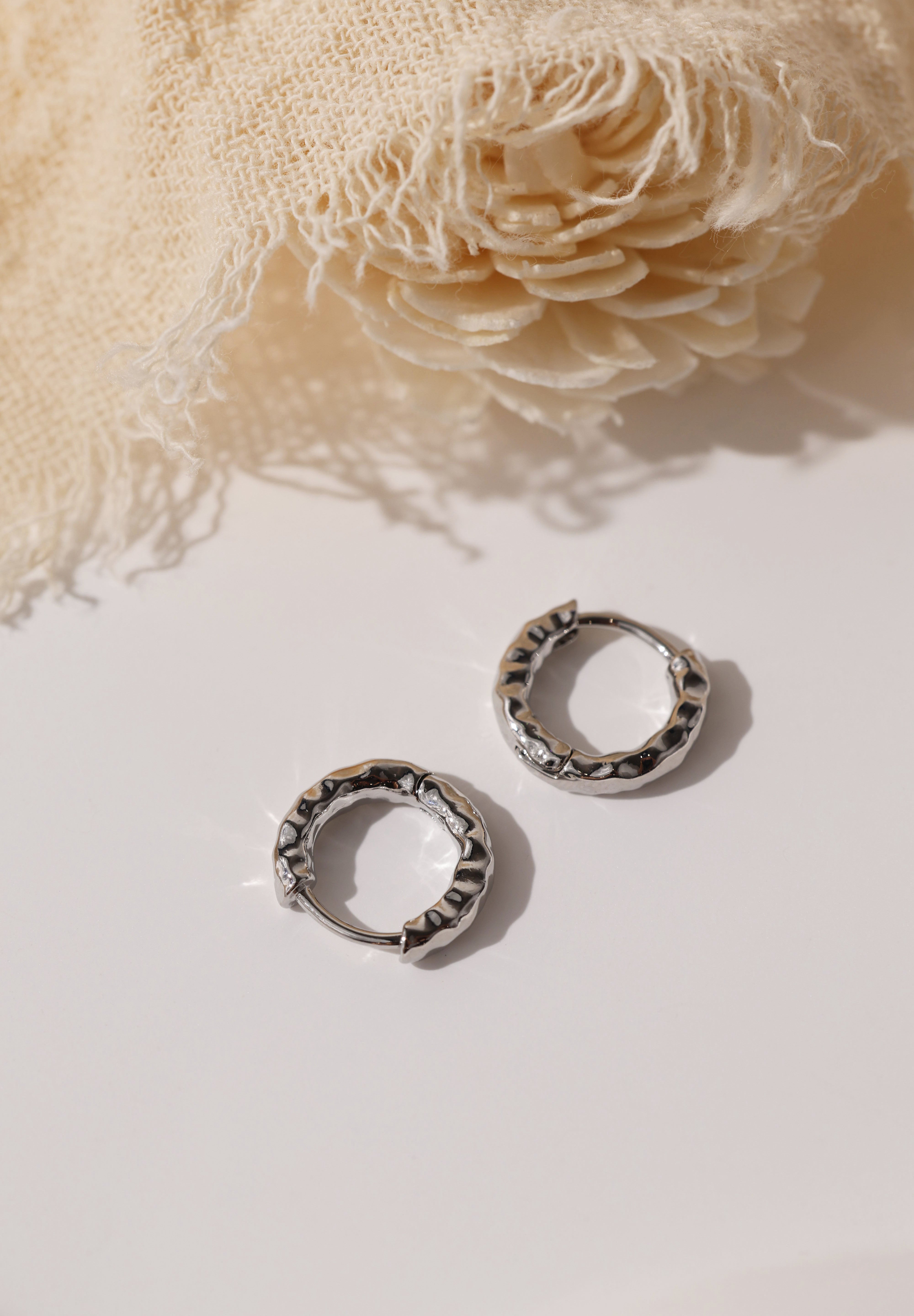 Thalira Silver Hammered Hoops